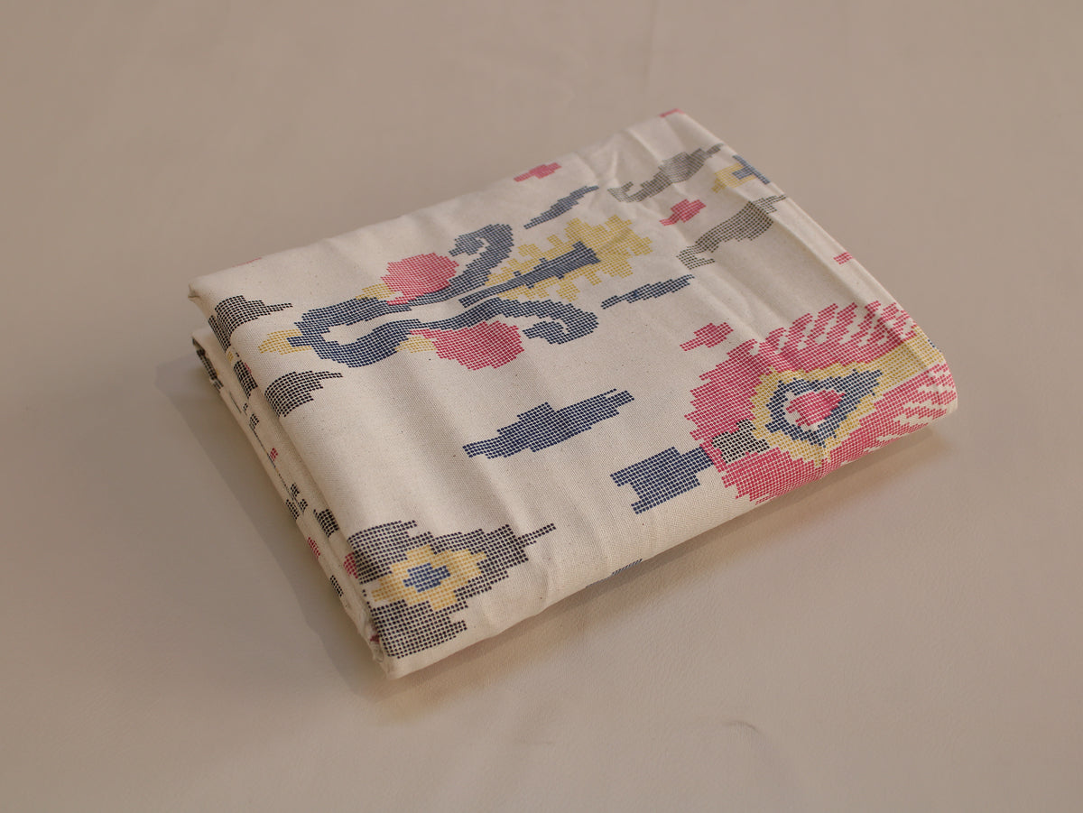 Pure Cotton Flex Uzbek Ikat Print Fabric | Cream Multicolour | 44 Inch