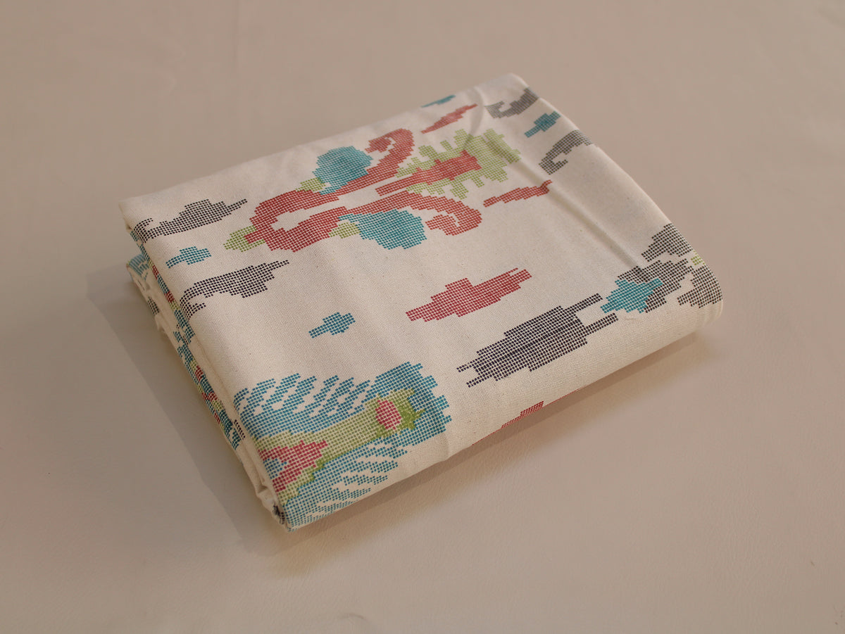 Pure Cotton Flex Uzbek Ikat Print Fabric | Cream Multicolour | 44 Inch