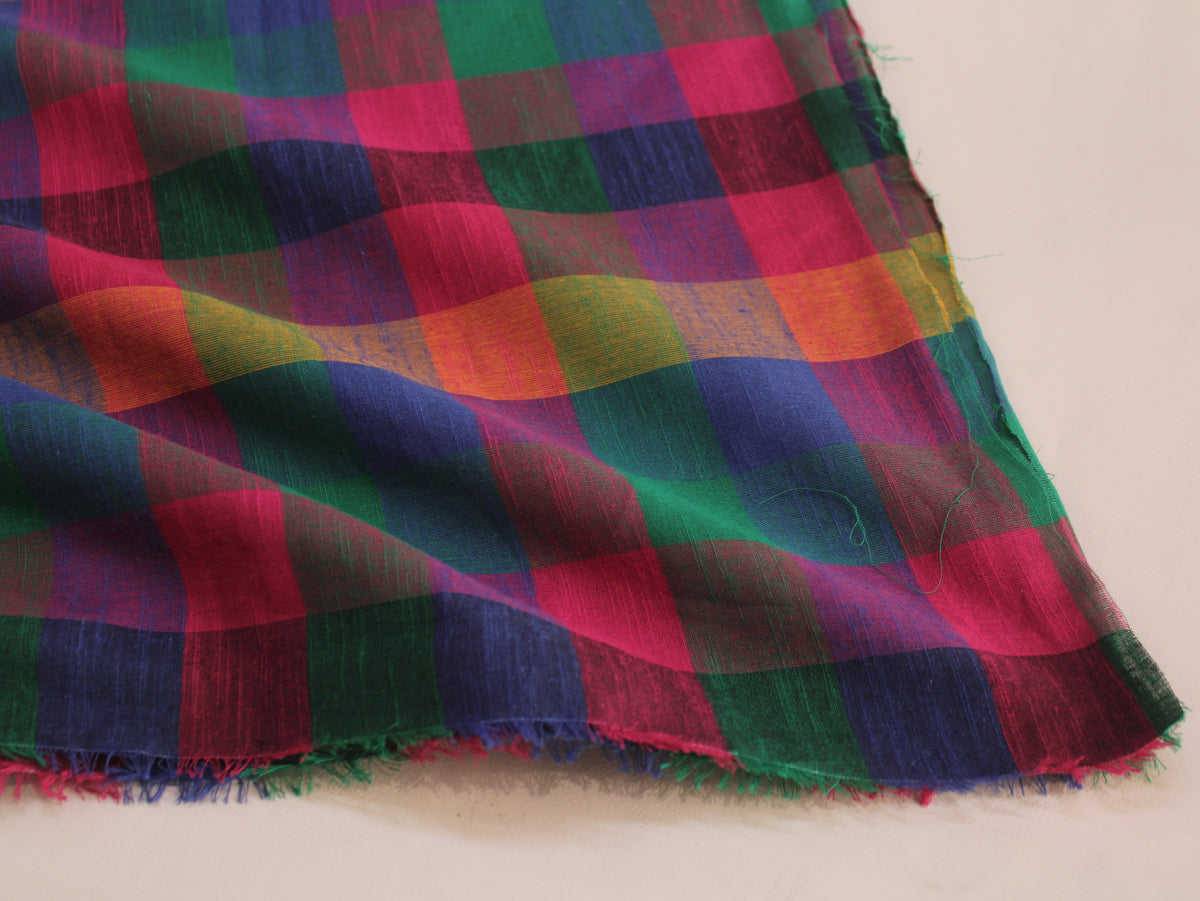 Pure Cotton Yarn-Dyed Handloom Madras Kattam Check Fabric | 44 Inch | Non-Washed | 100 GSM