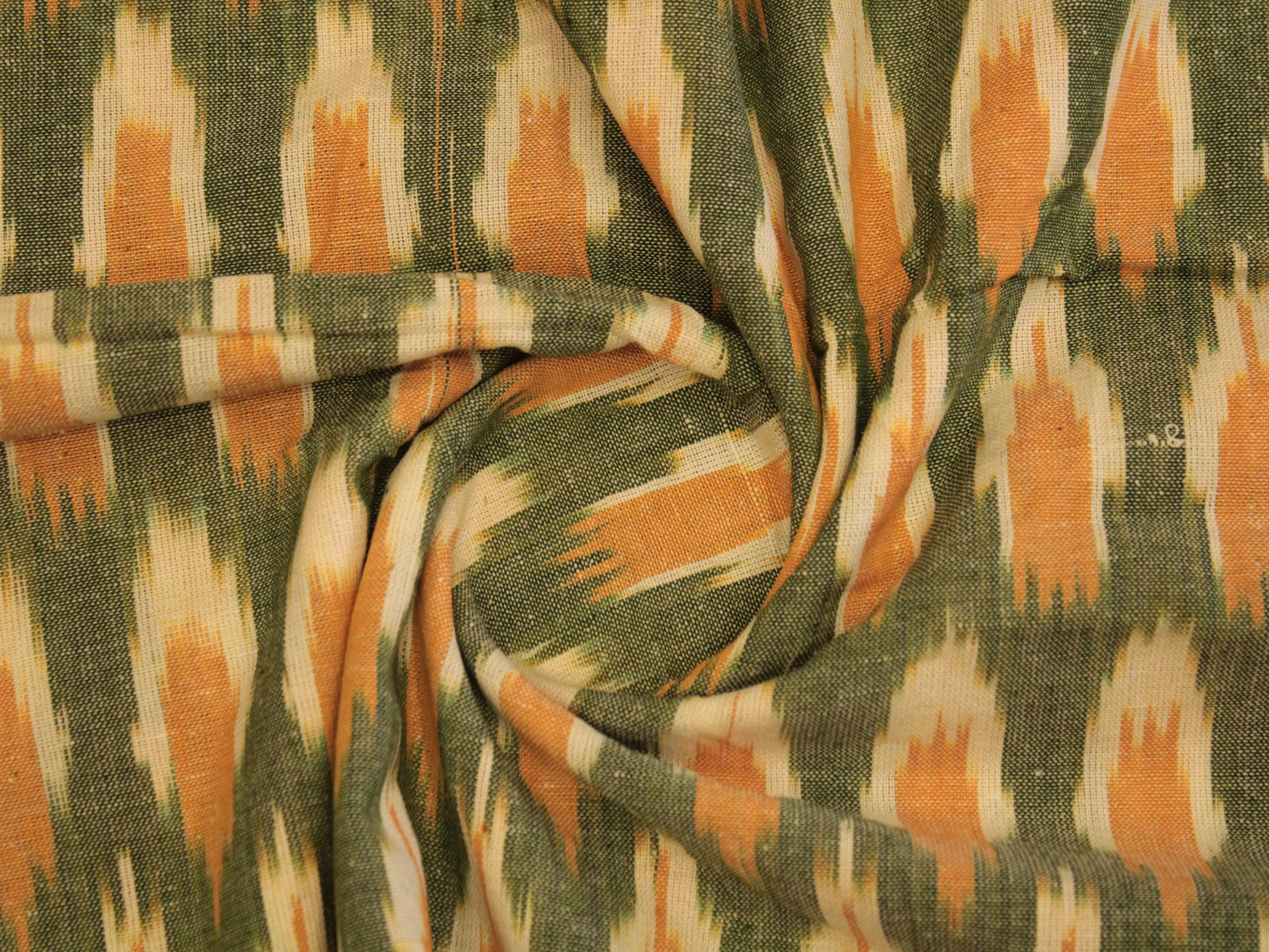 Ikat Woven Cotton Fabric - Green - M'Foks