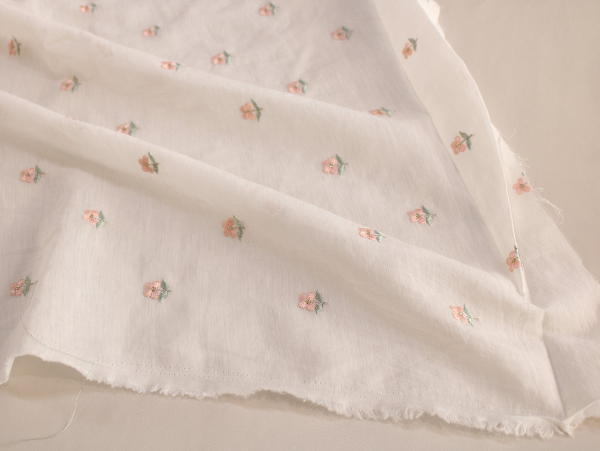 Mal Chanderi Embroidered Fabric | Cream Pink | 44 Inch