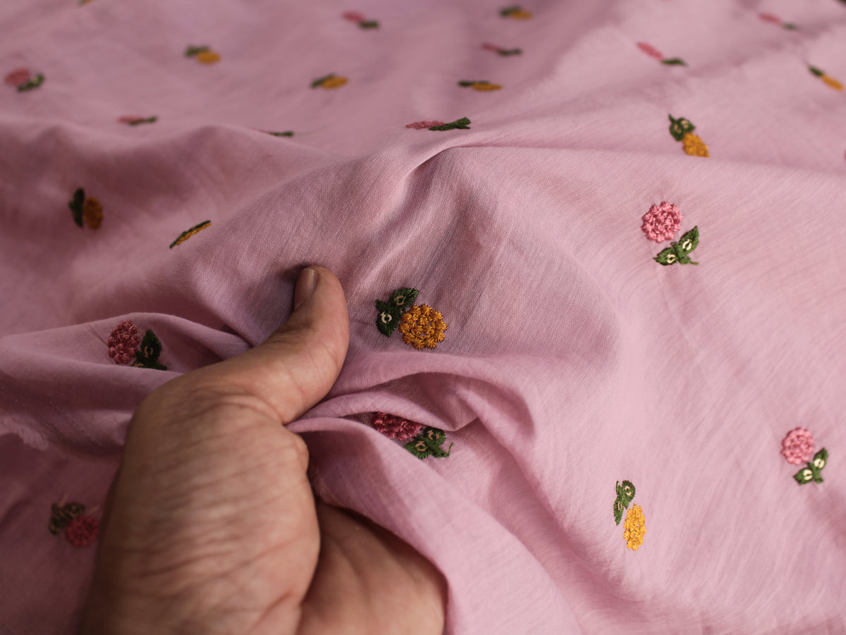 Mal Chanderi Embroidered Fabric | Lavender | 44 Inch