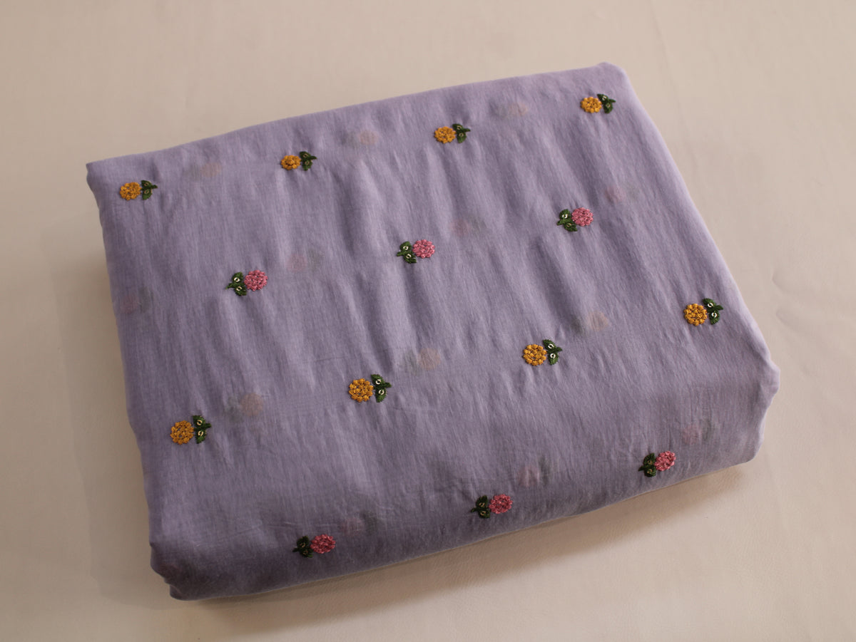 Tissu Mal Chanderi avec broderie bouquet floral — Mauve