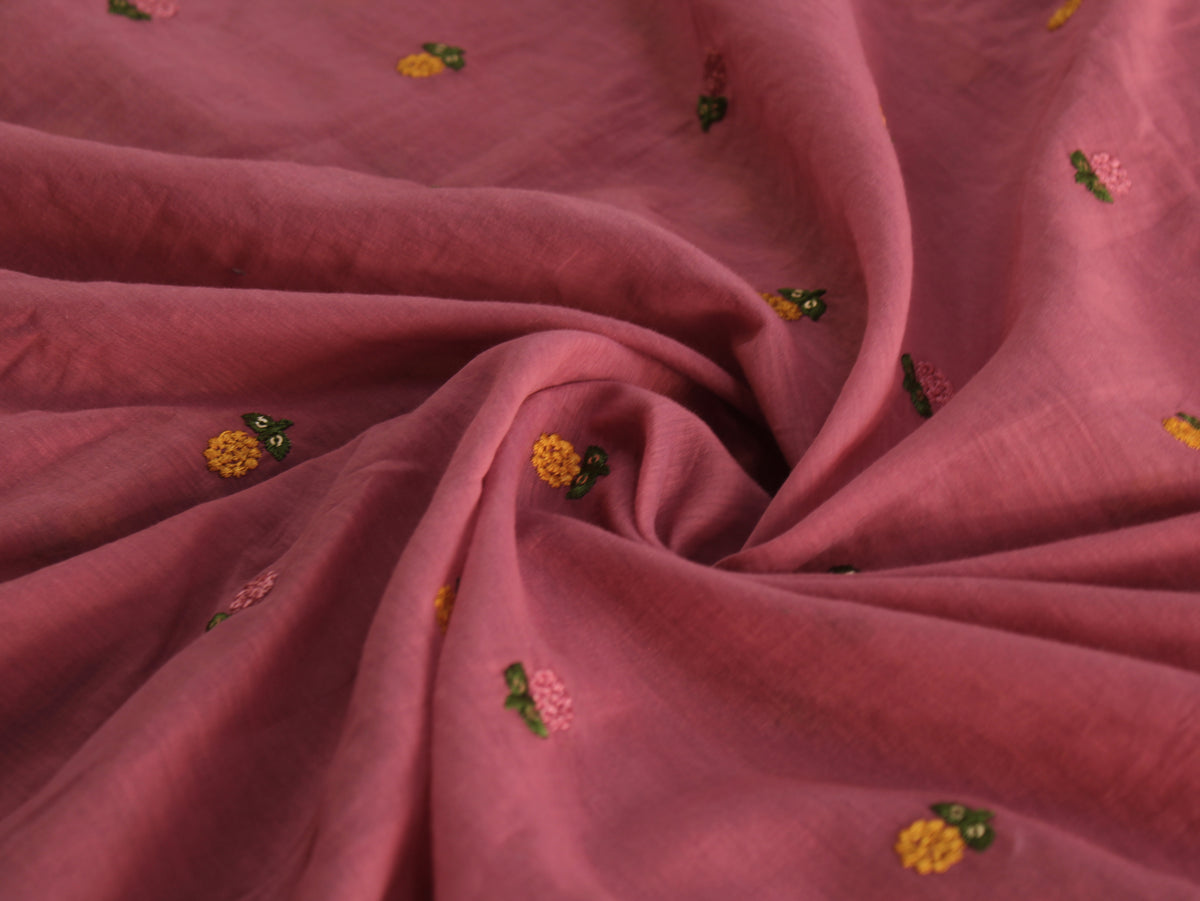 Mal Chanderi Embroidered Fabric | Onion | 44 Inch