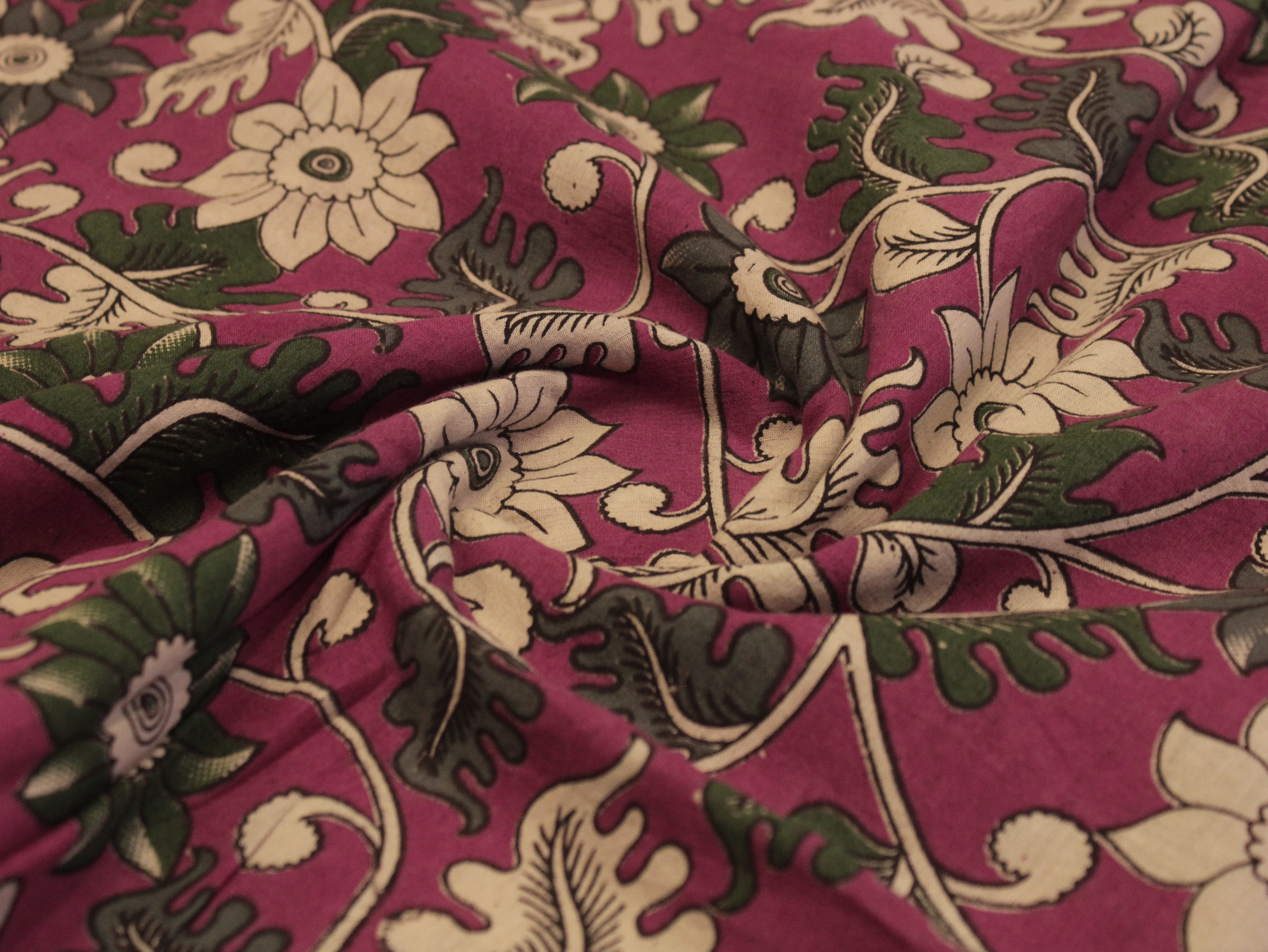 Premium Cotton Kalamkari Hand Block Print Fabric - Pink