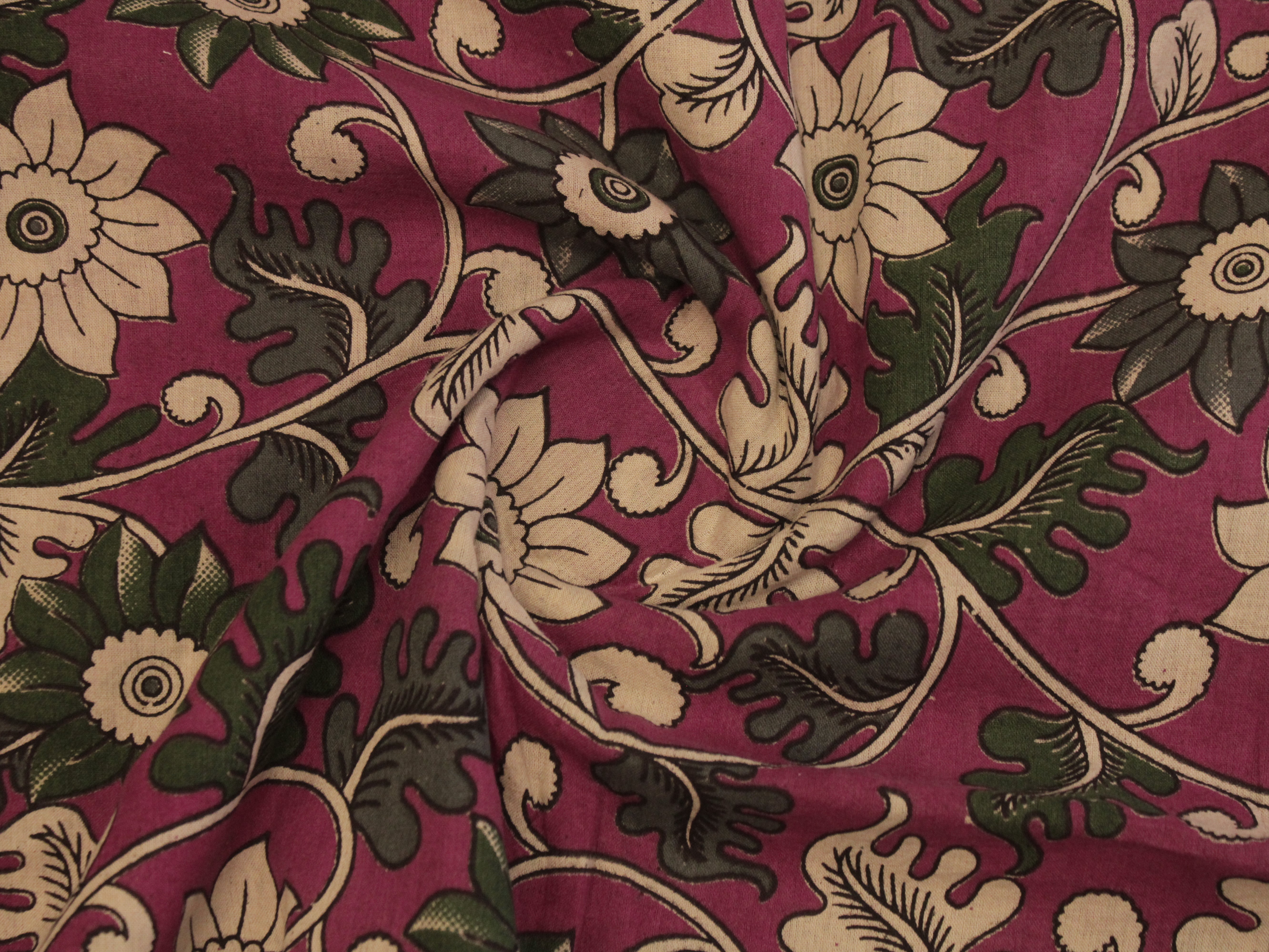 Premium Cotton Kalamkari Hand Block Print Fabric - Pink