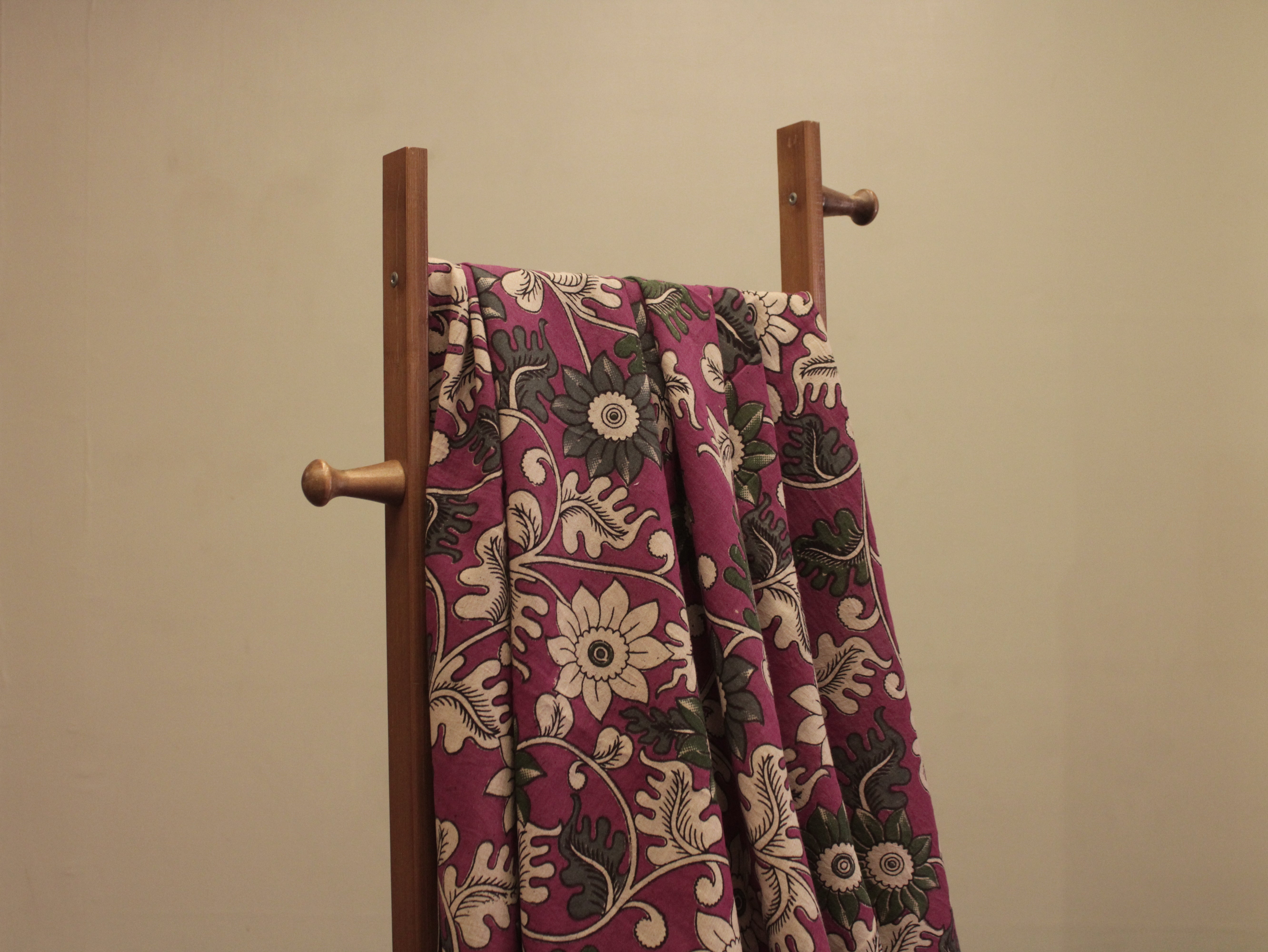Premium Cotton Kalamkari Hand Block Print Fabric - Pink