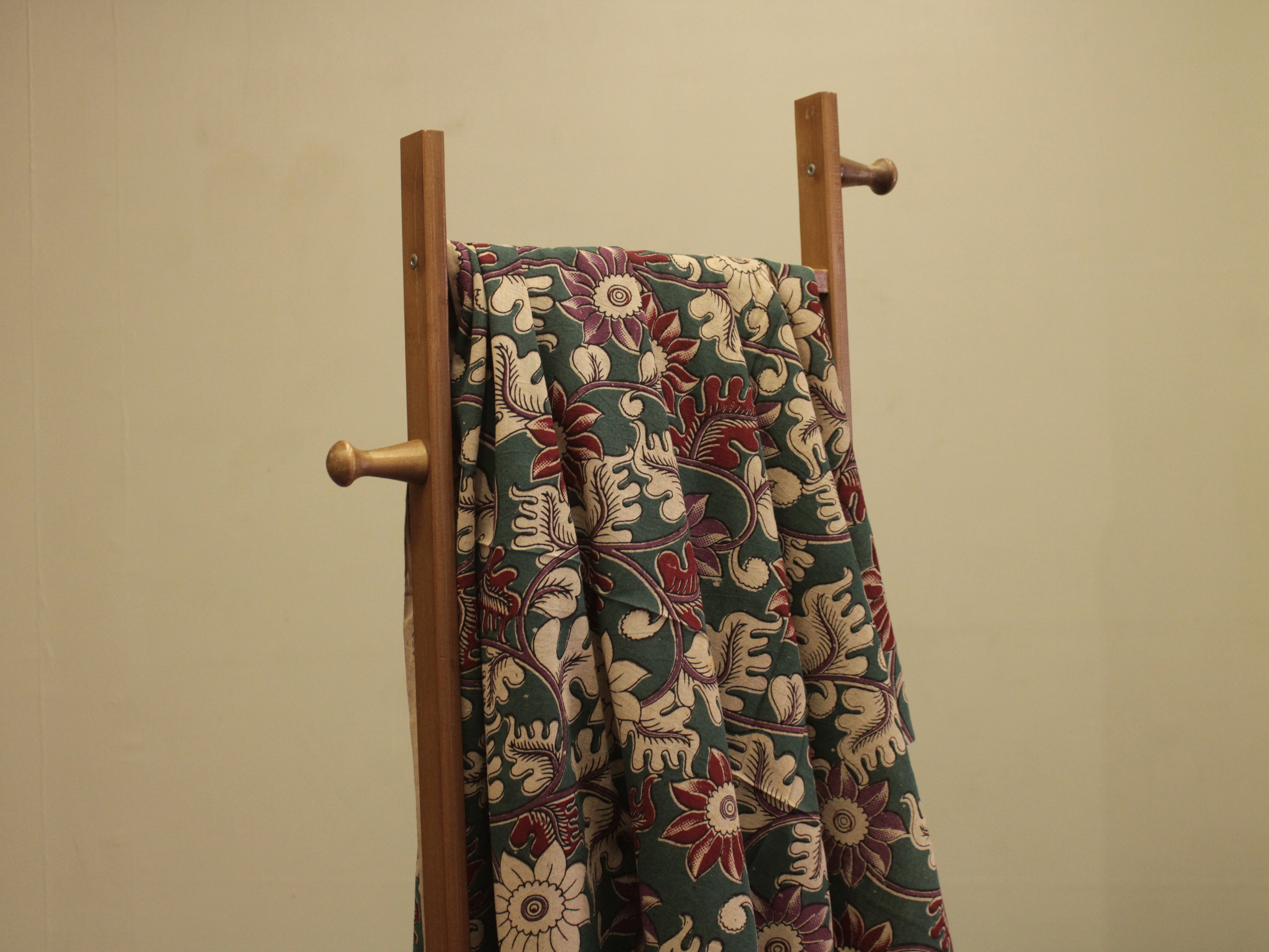 Premium Cotton Kalamkari Hand Block Print Fabric - Rama Green