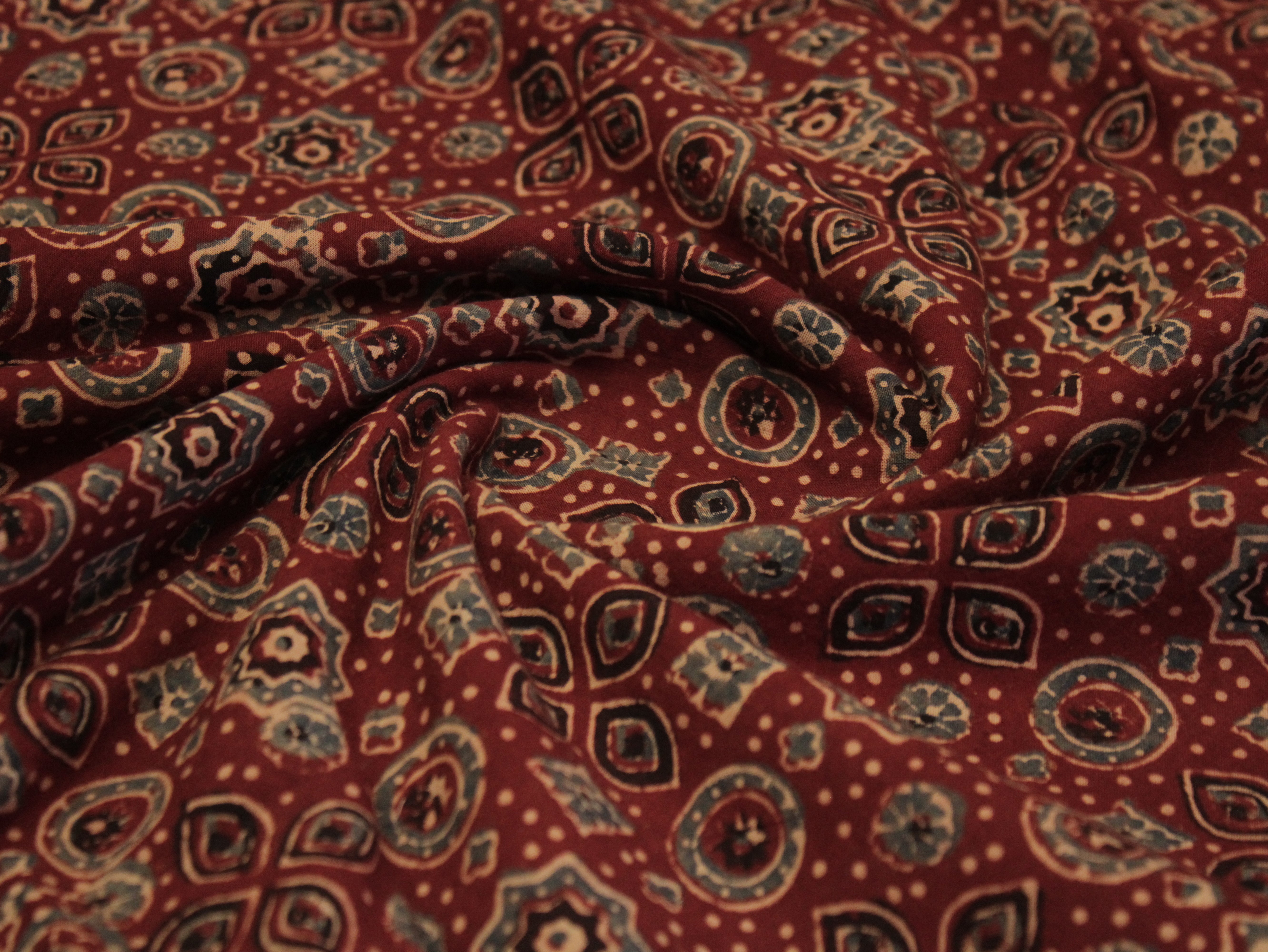 Premium Cotton Ajrakh Hand Block Print Fabric - Maroon