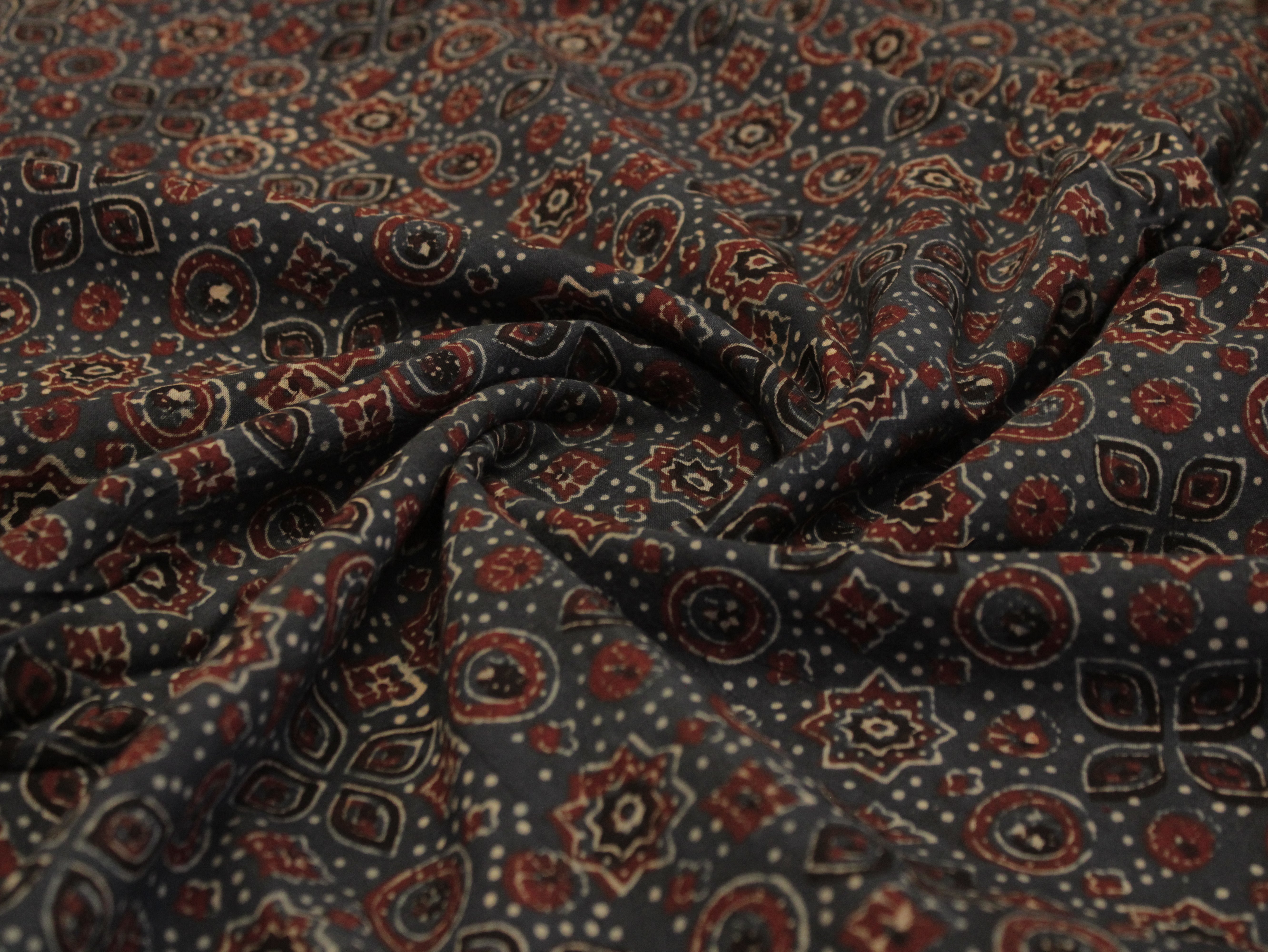Premium Cotton Ajrakh Hand Block Print Fabric - Indigo