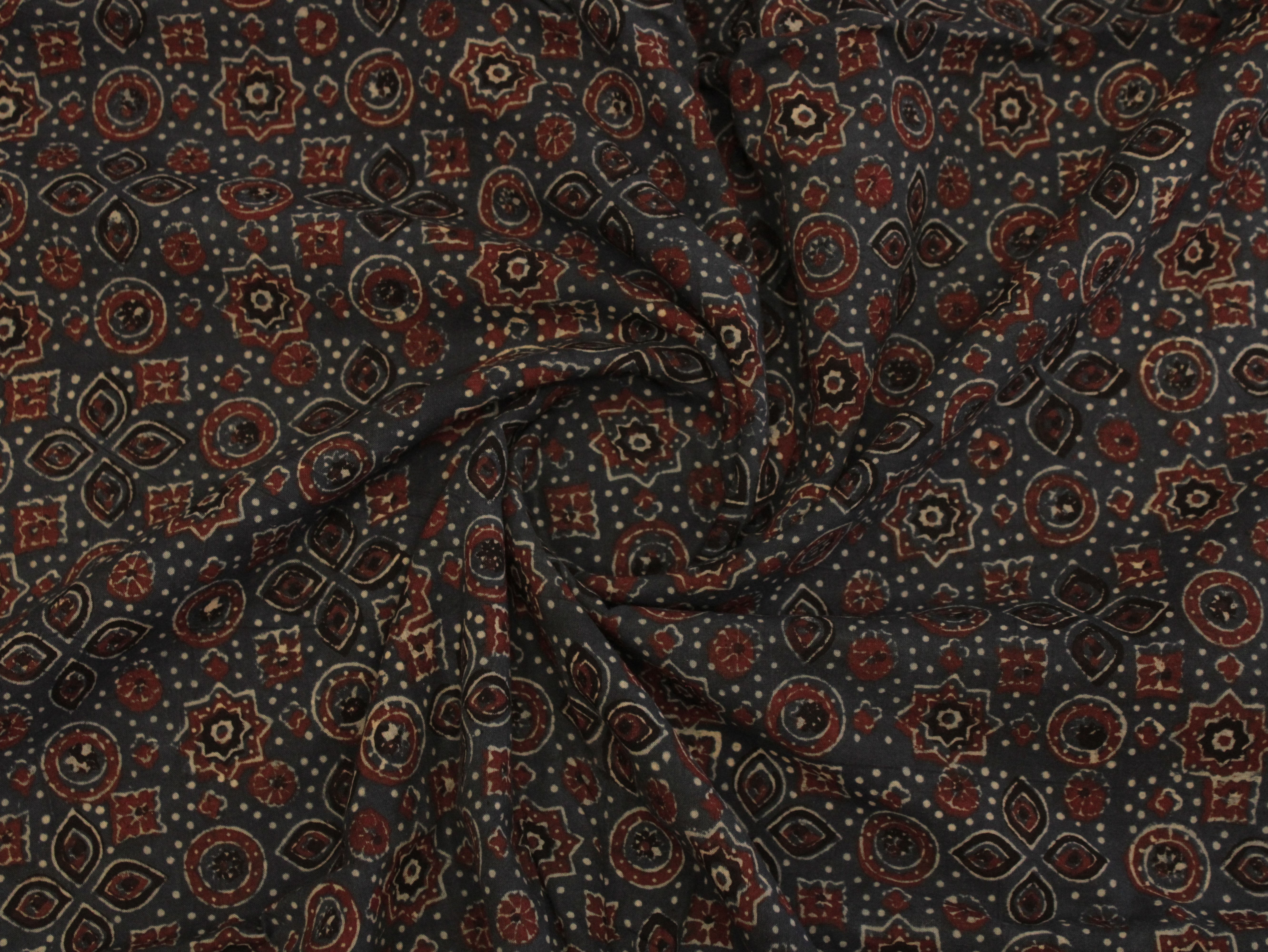 Premium Cotton Ajrakh Hand Block Print Fabric - Indigo