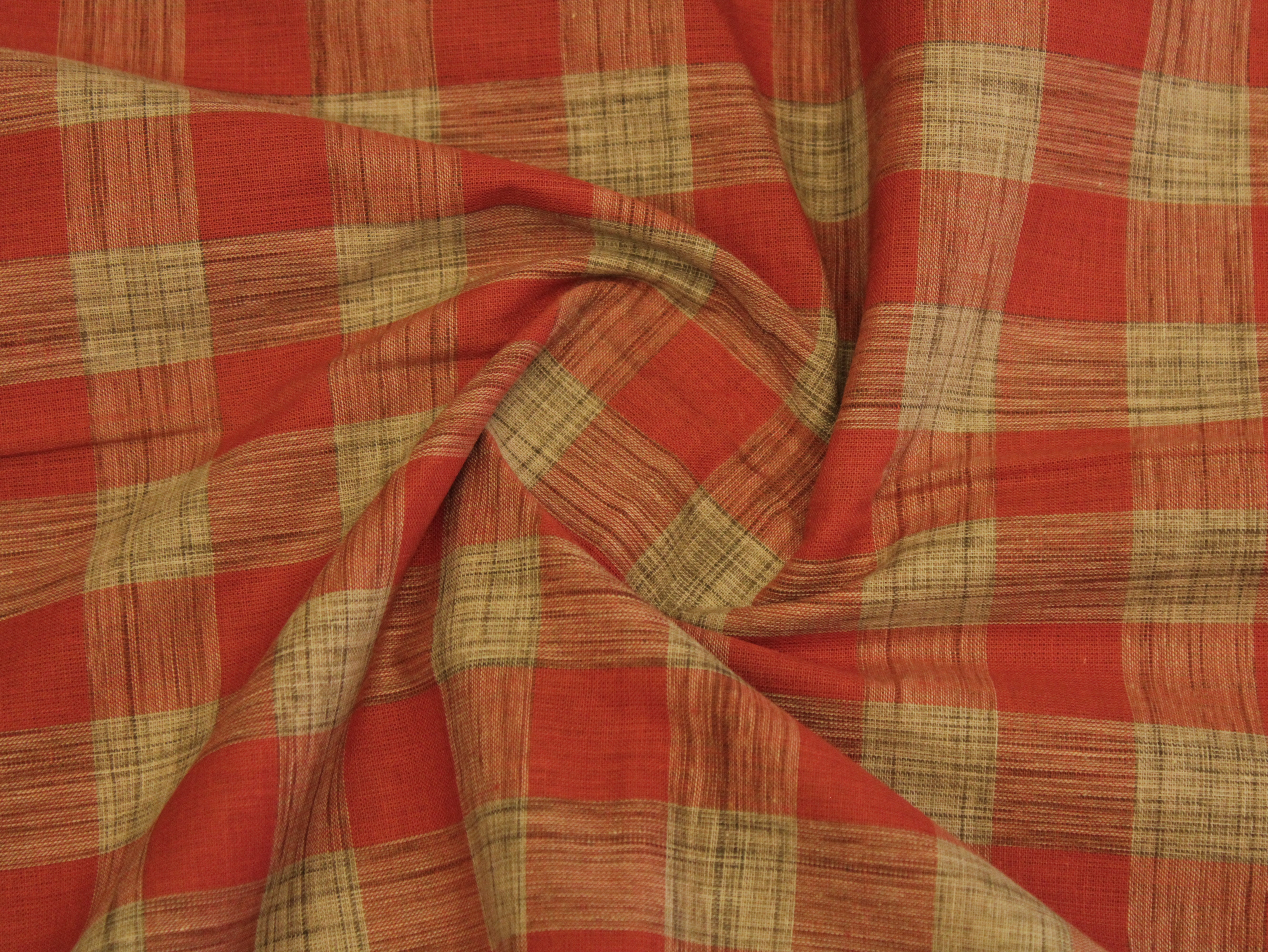 Checked Handloom Pure Cotton Woven Fabric