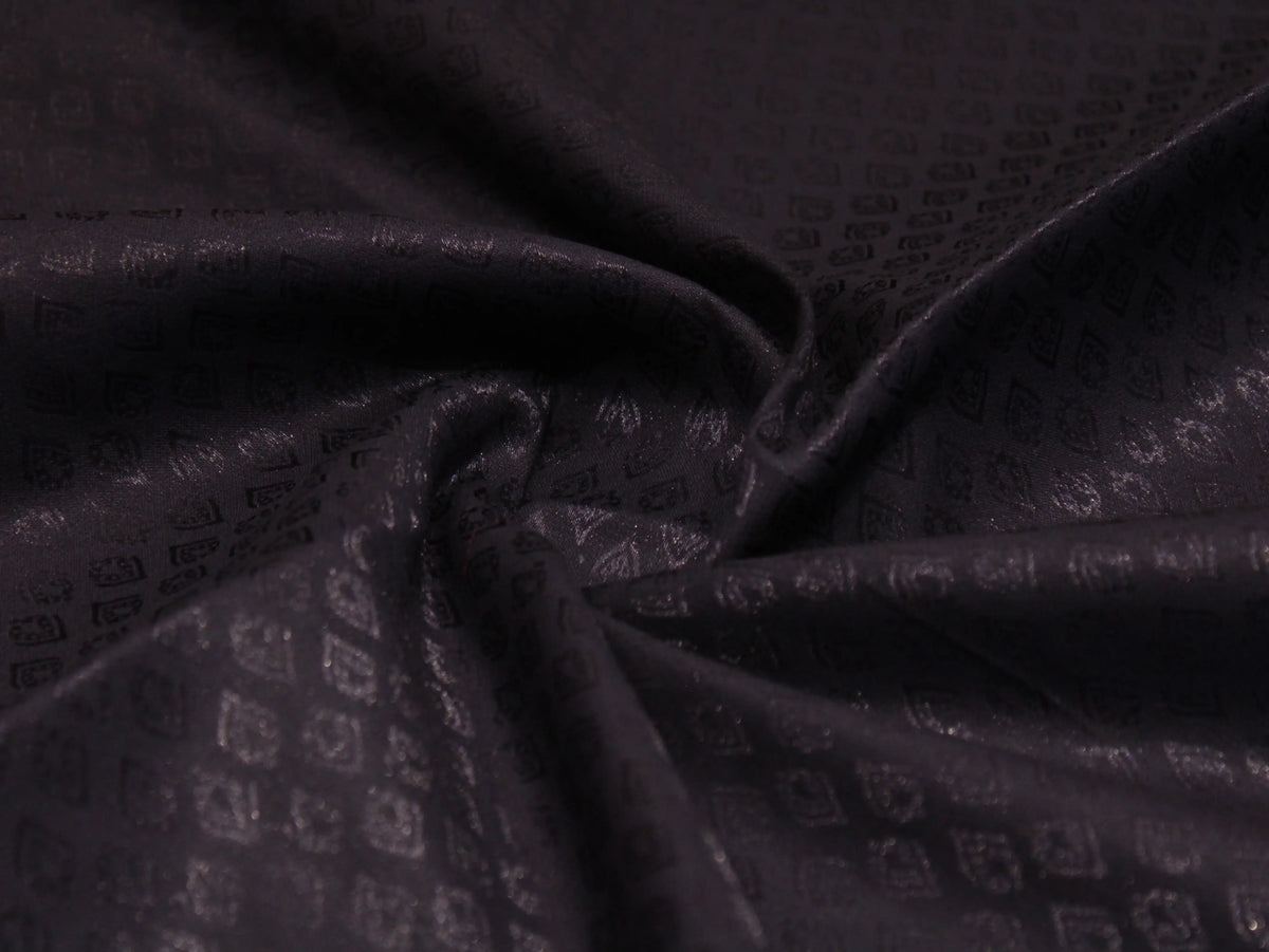 Pure Cotton Self-Woven Fabric with Resham Thread - Navy Blue