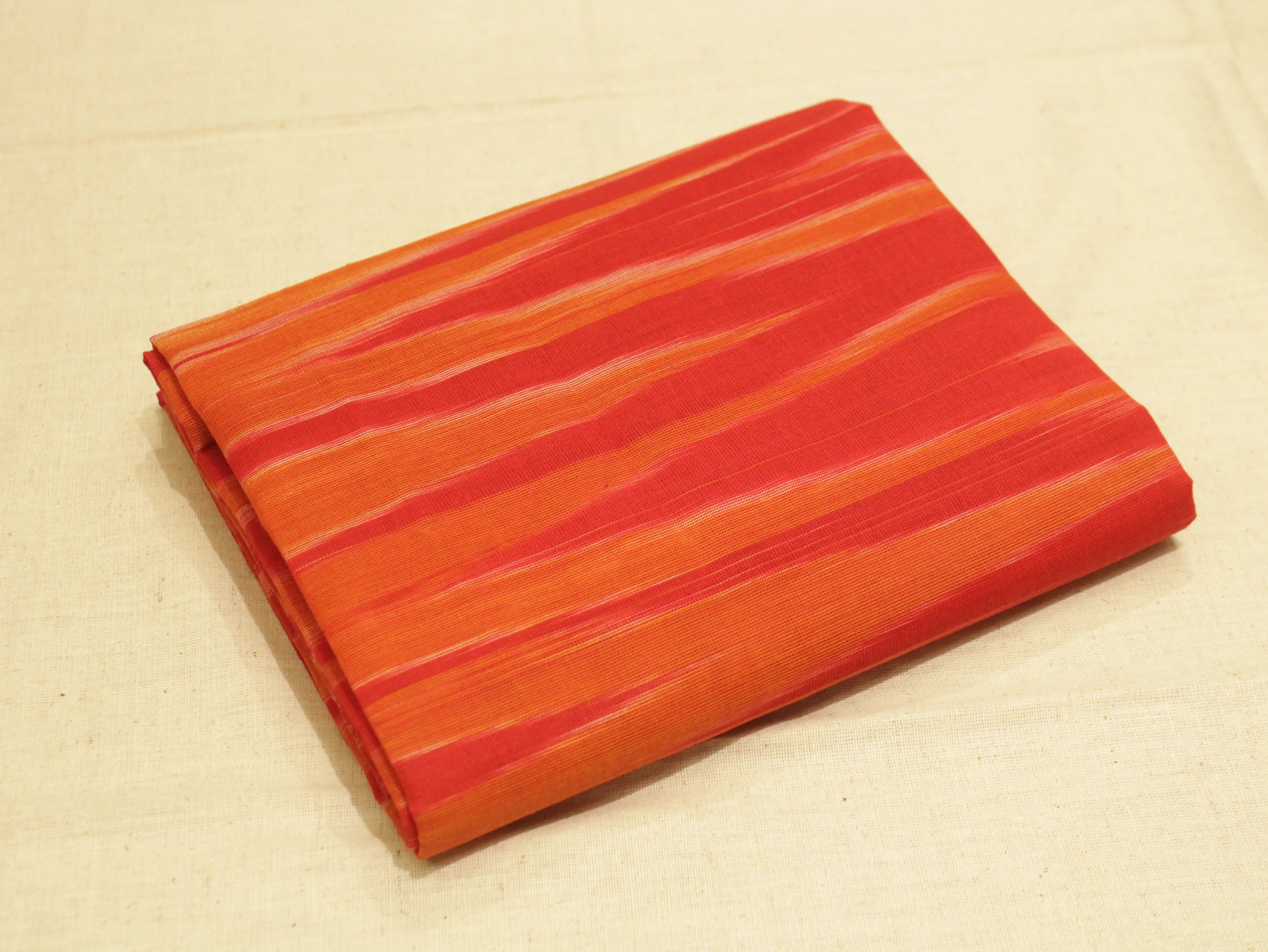 Mfoks : Handloom Pure Cotton Woven Fabric - Orange