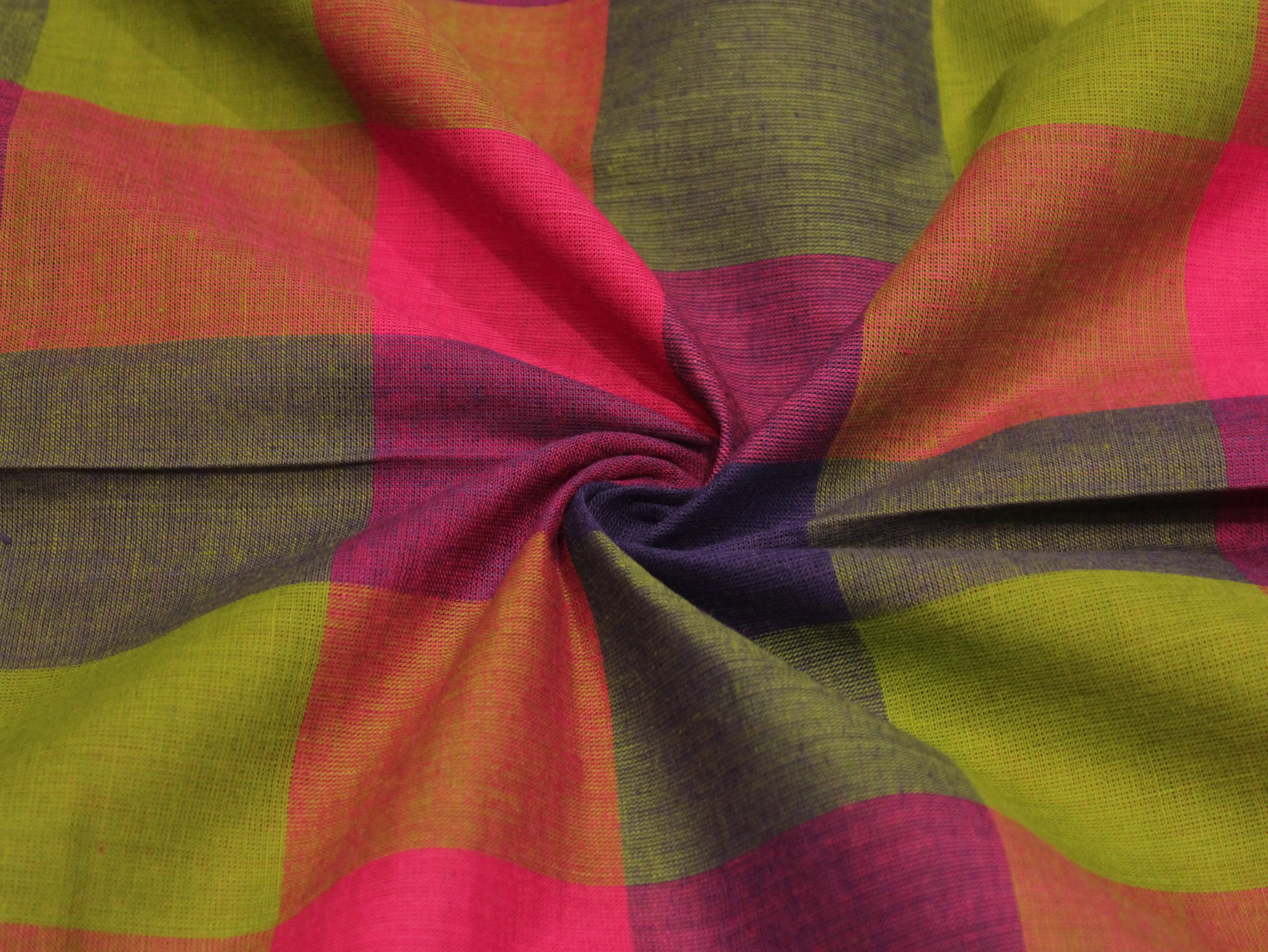 Big Multi Checked Handloom Pure Cotton Woven Fabric