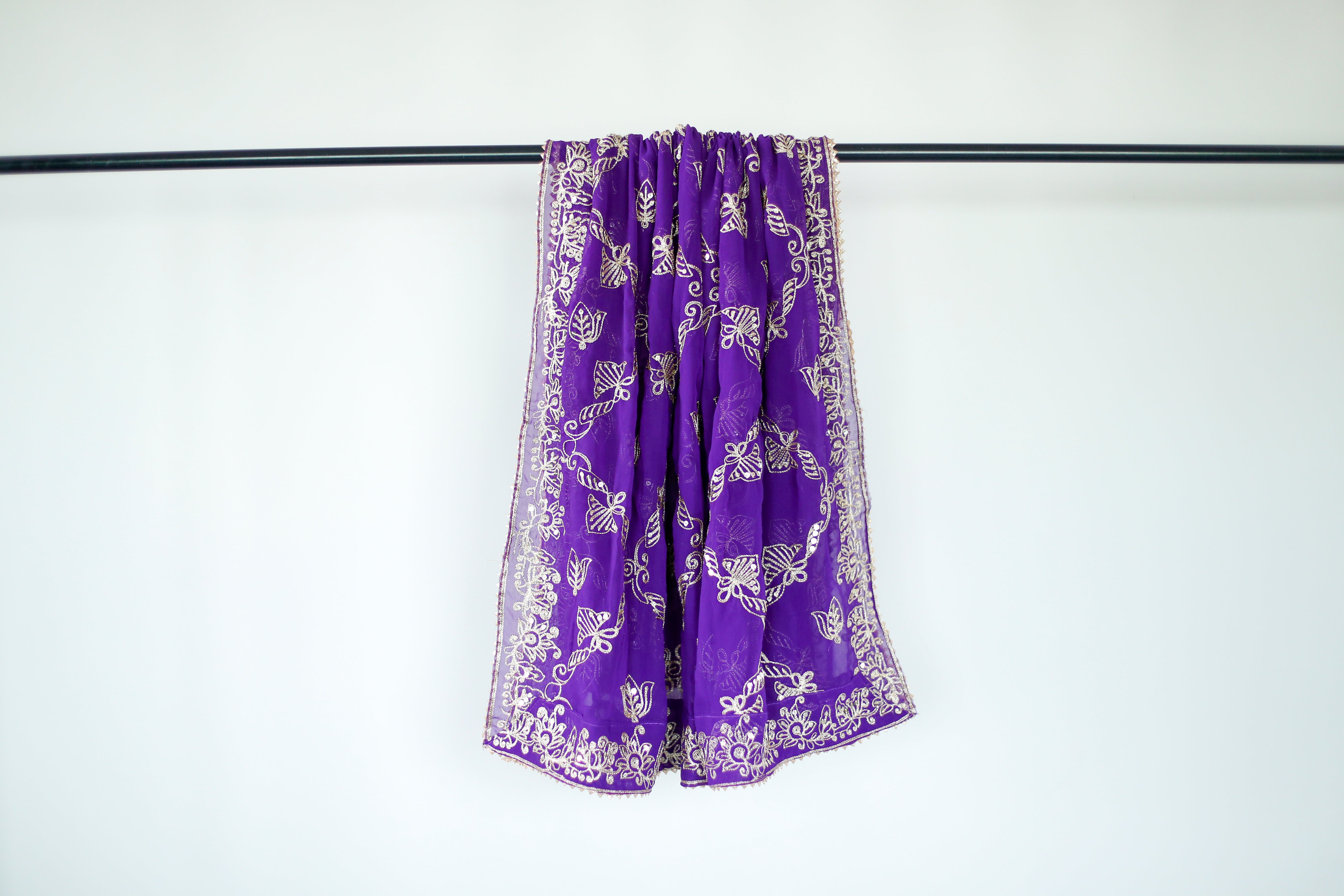 Fox Georgette Vintage Zari Work Dupatta - Purple