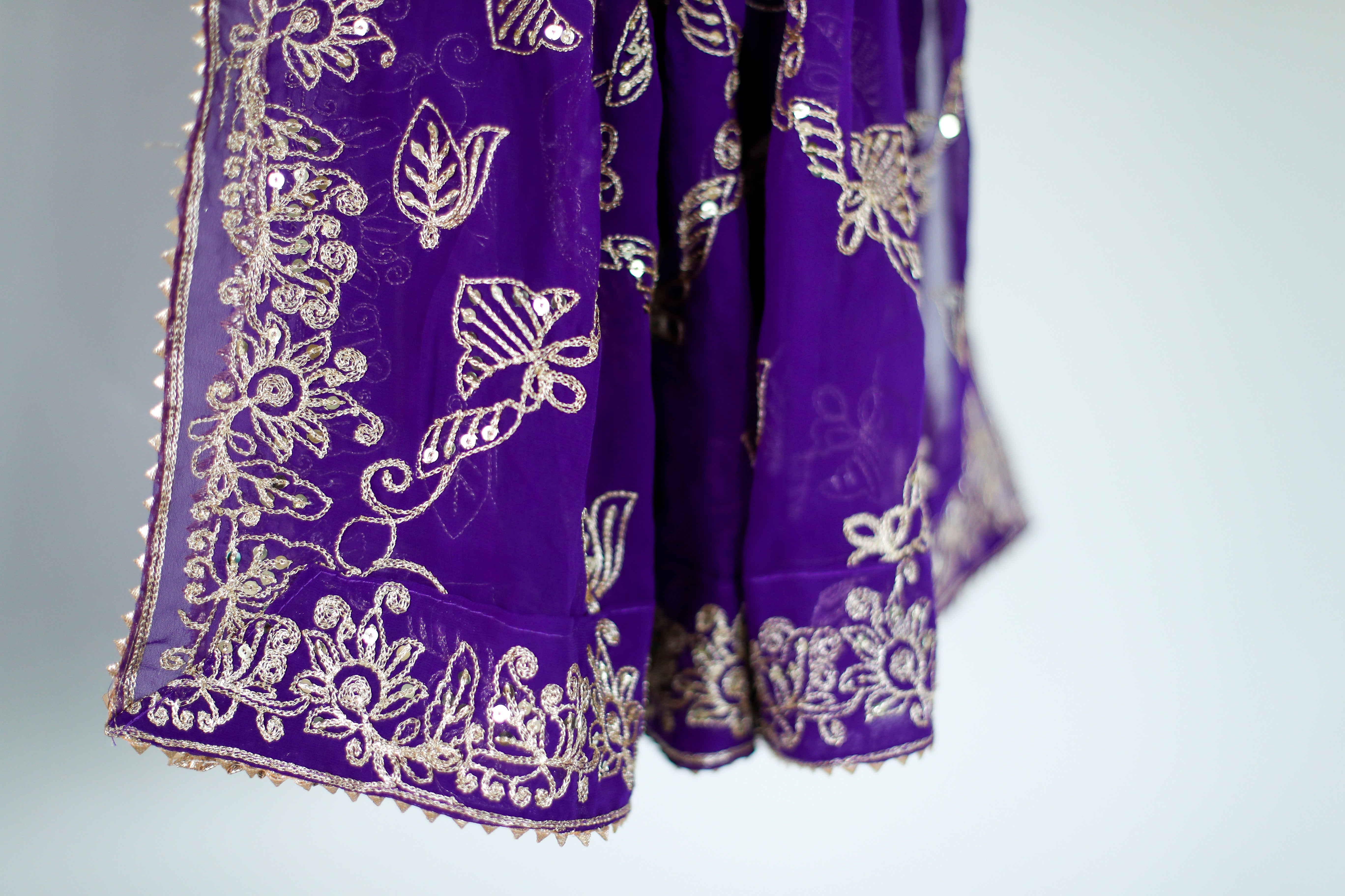 Fox Georgette Vintage Zari Work Dupatta - Purple