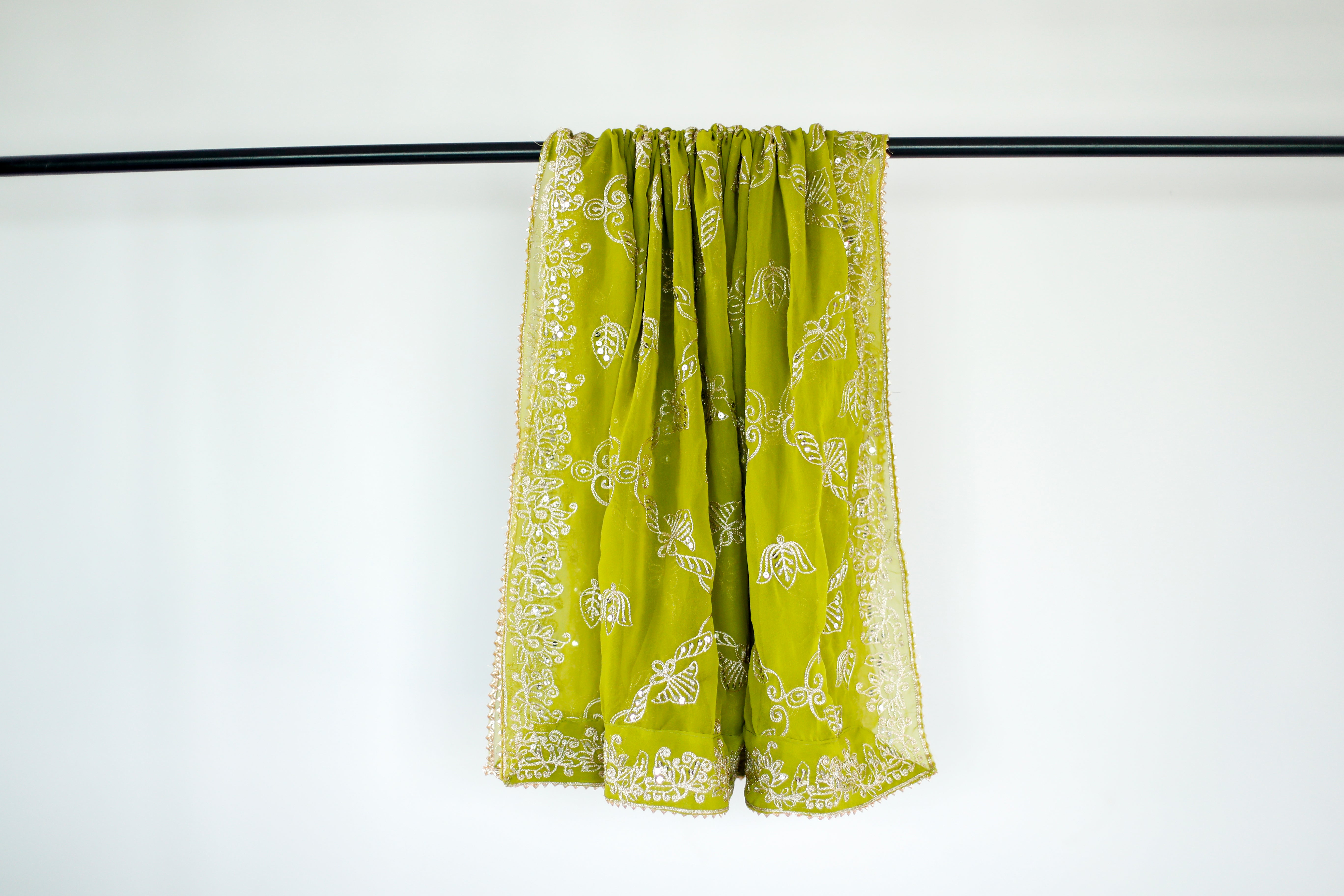 Fox Georgette Vintage Zari Work Dupatta - Light Mehendi Green