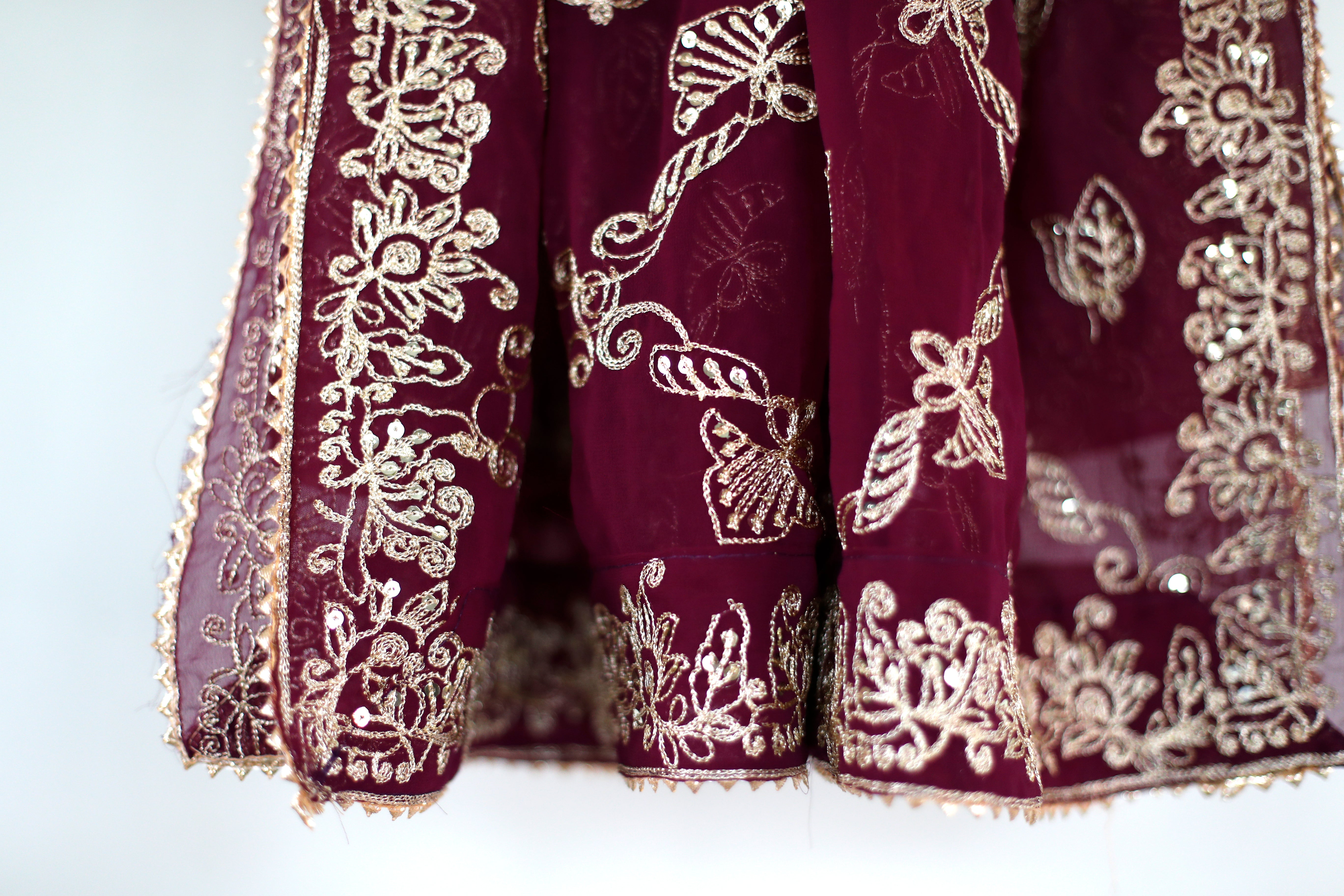 Fox Georgette Vintage Zari Work Dupatta - Wine