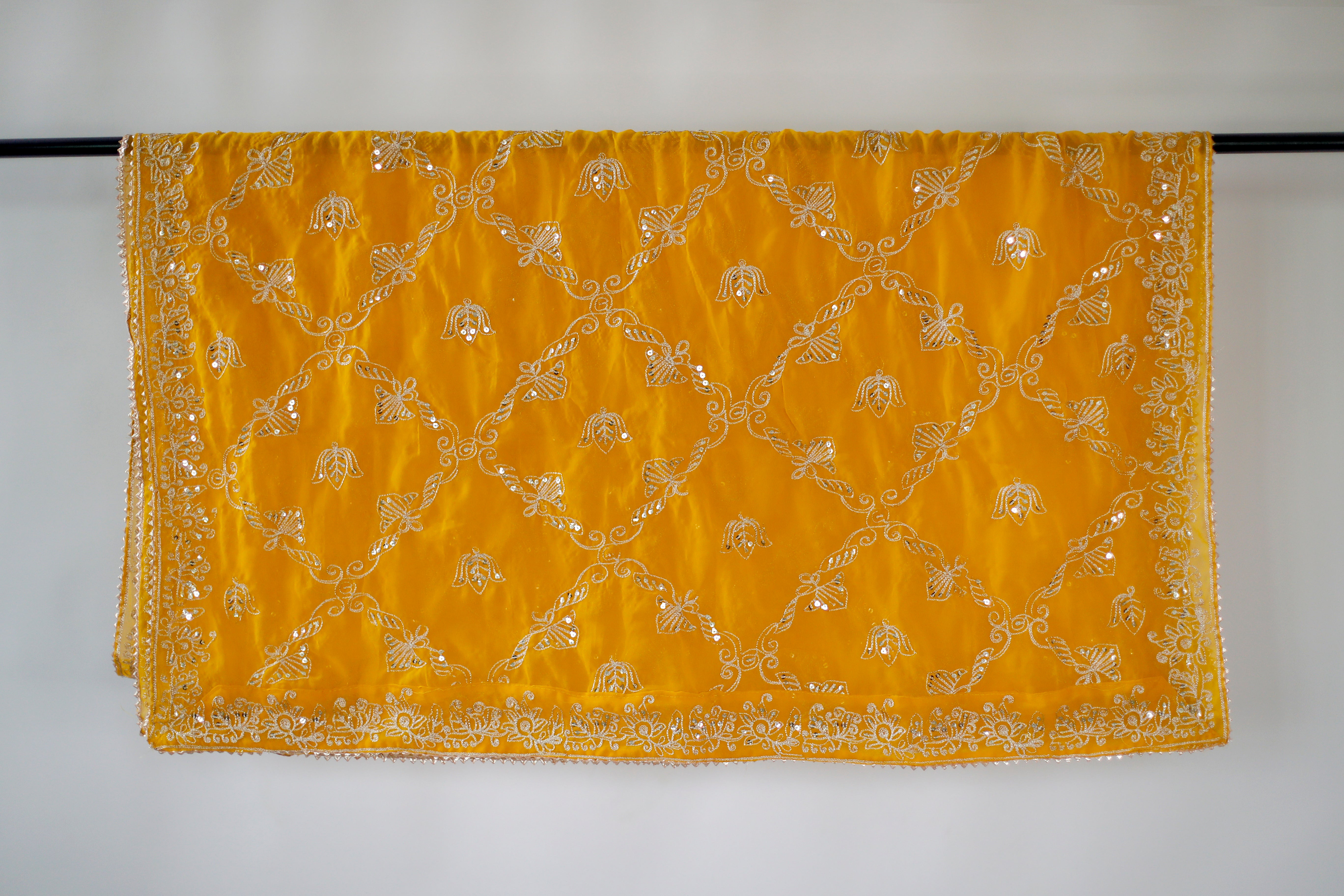 Fox Georgette Vintage Zari Work Dupatta - Yellow