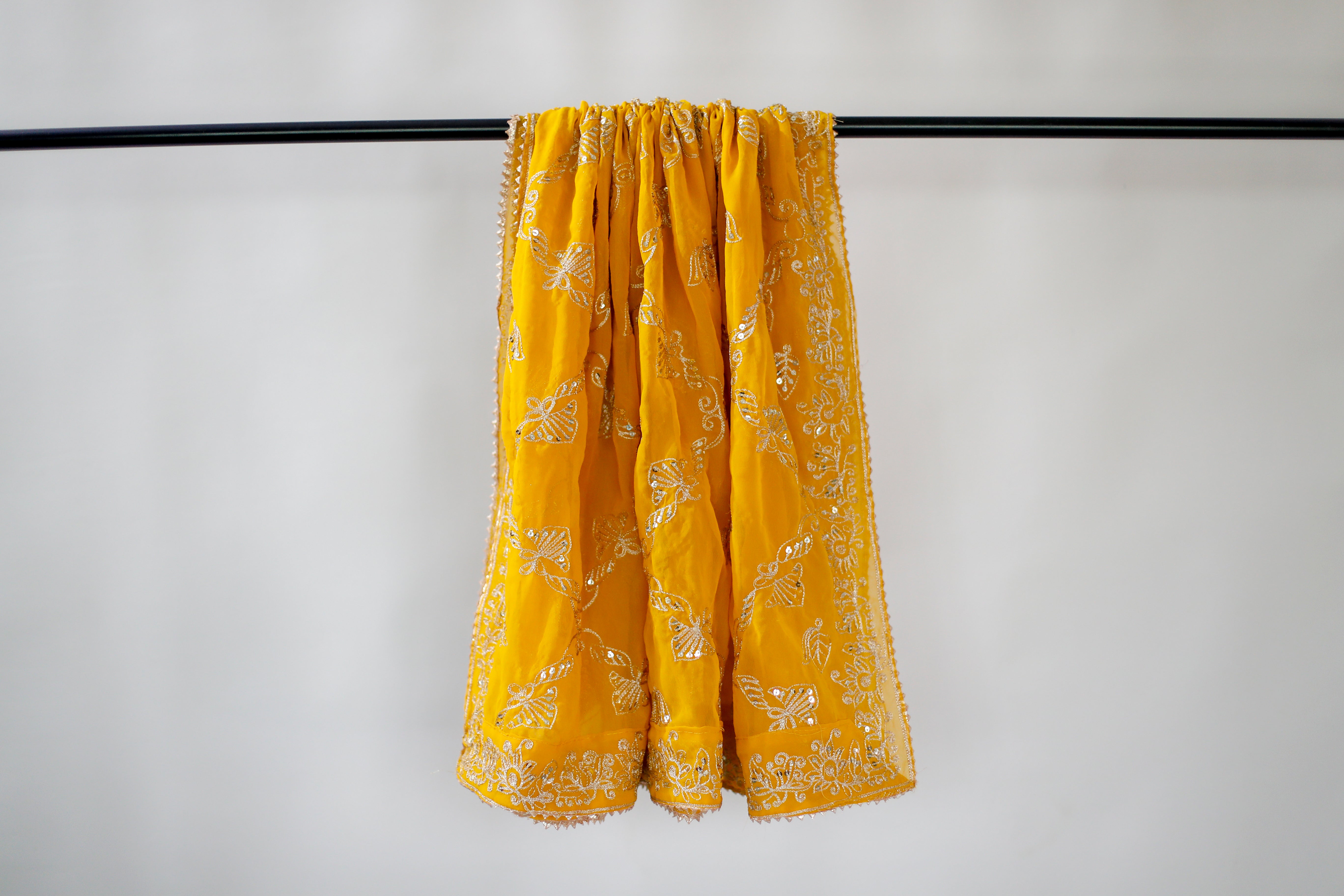 Fox Georgette Vintage Zari Work Dupatta - Yellow