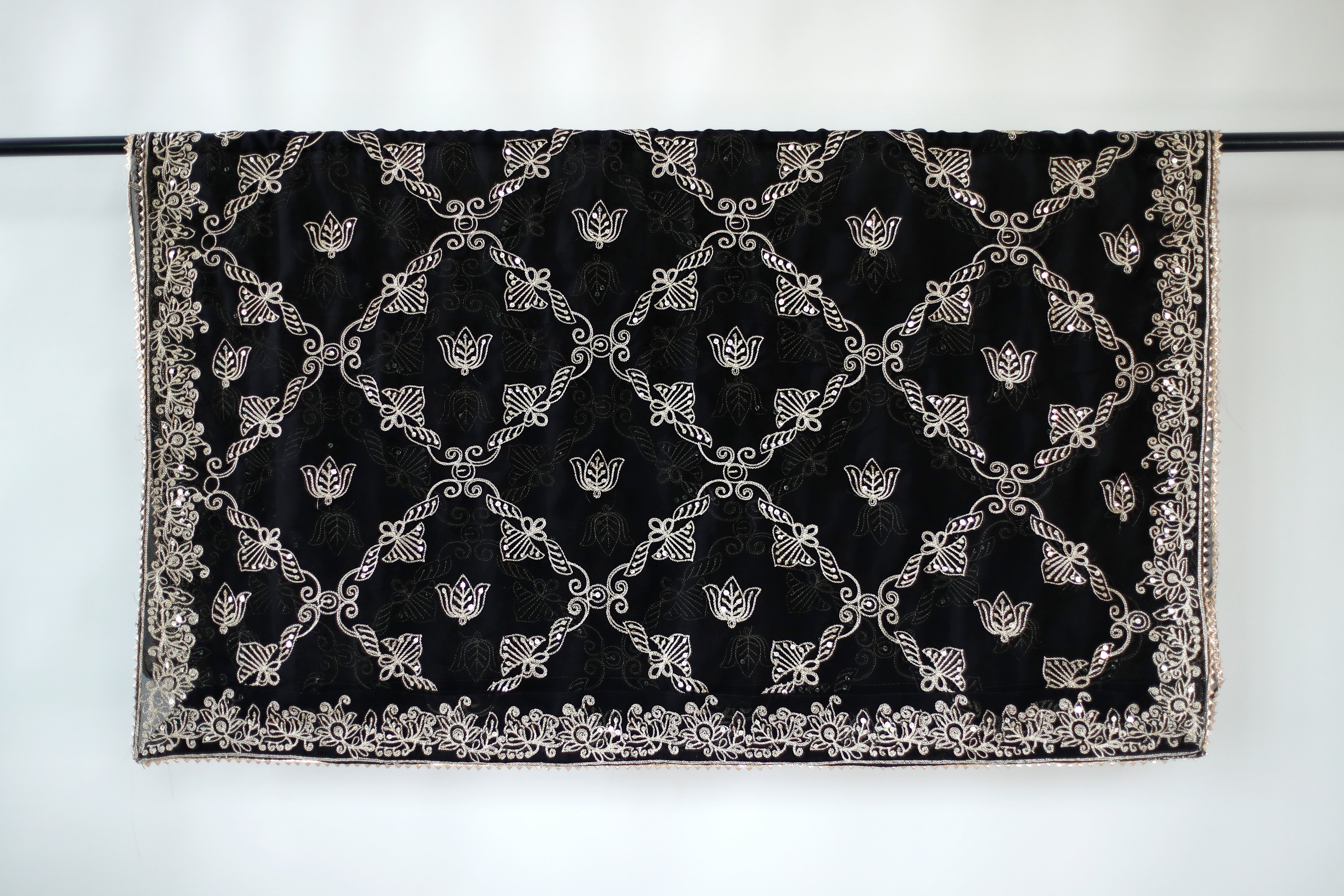 Fox Georgette Vintage Zari Work Dupatta - Black