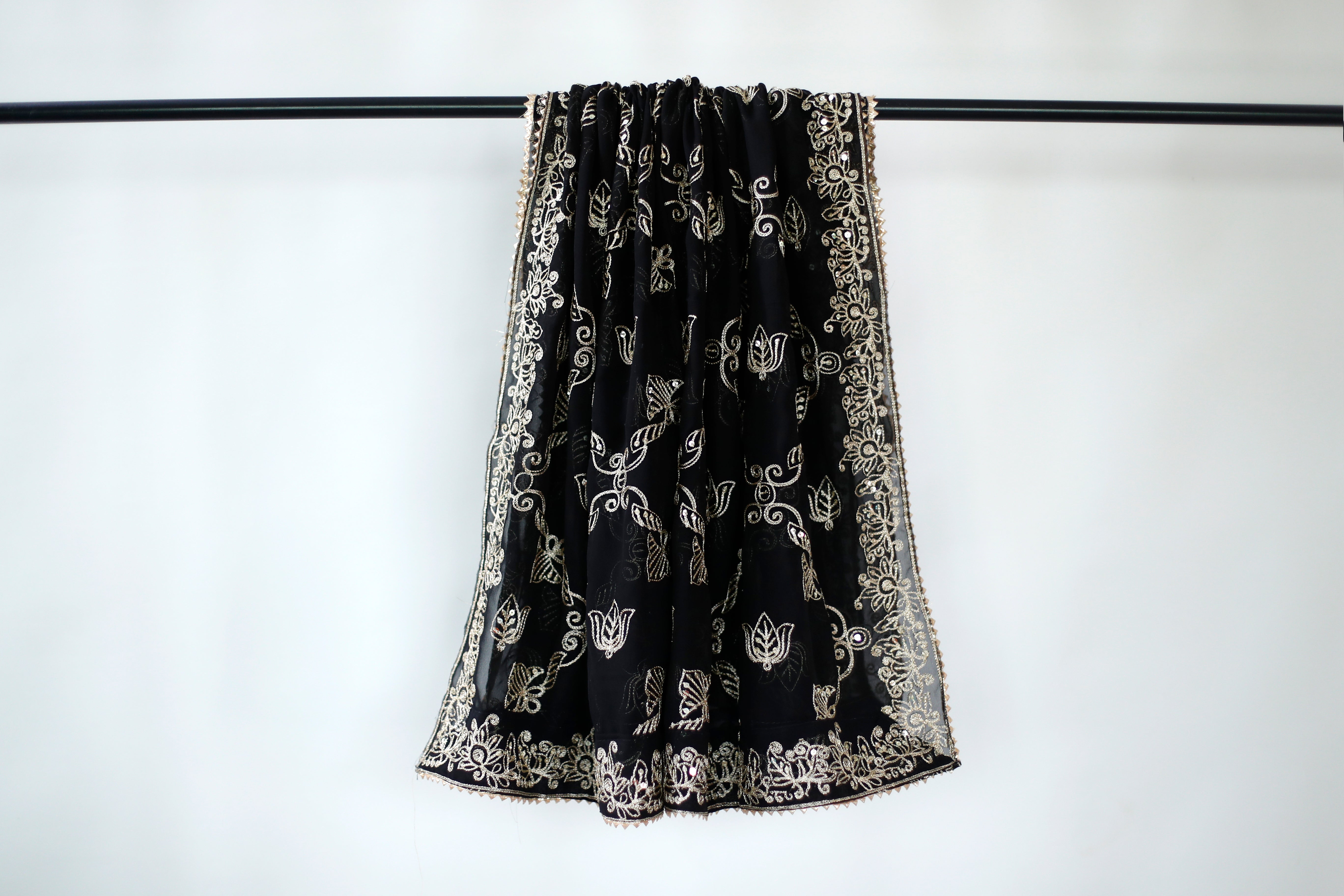 Fox Georgette Vintage Zari Work Dupatta - Black