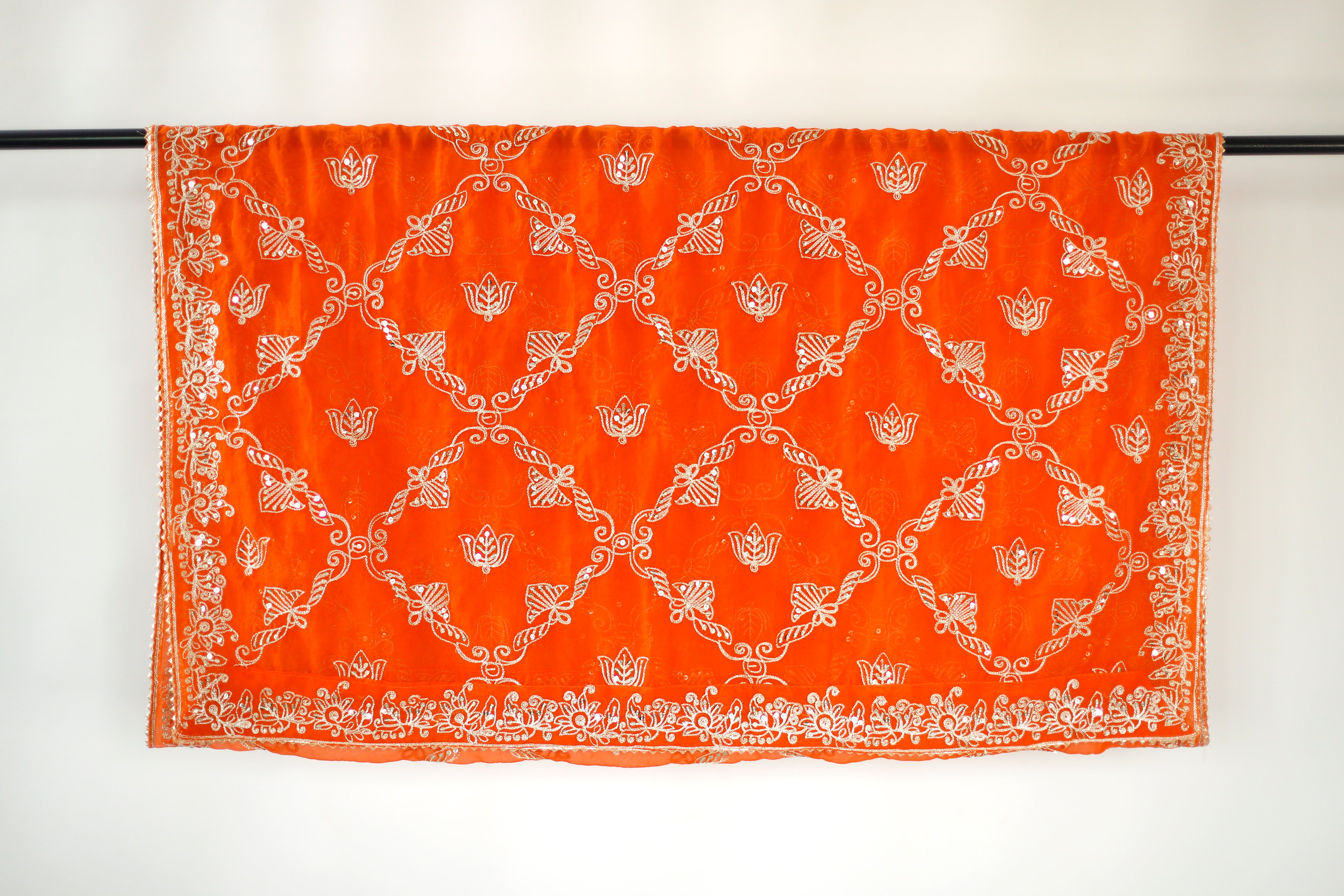 Fox Georgette Vintage Zari Work Dupatta - Orange