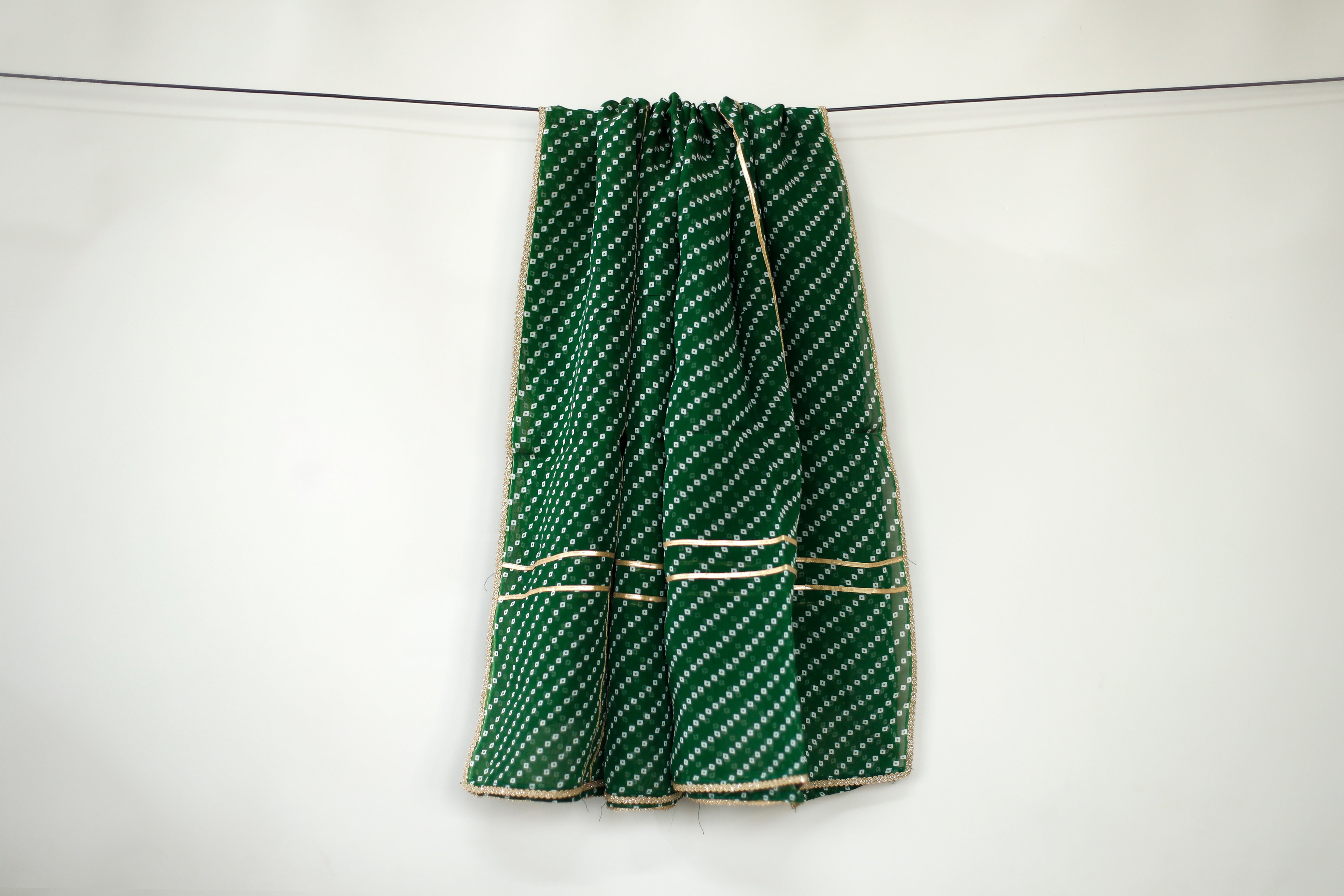 Viscose Organza Traditional Dupatta - Green - M'Foks