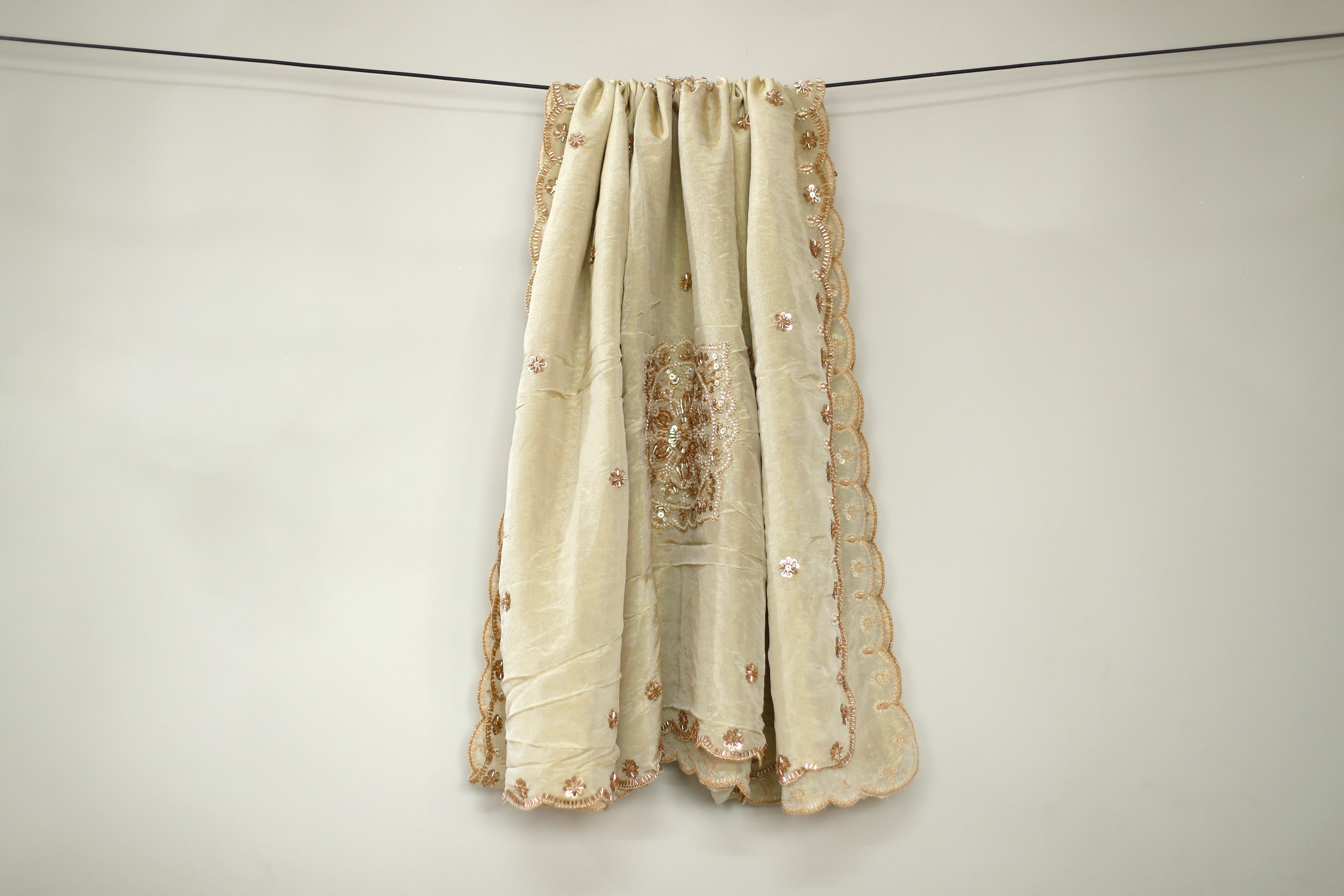 Tissue Heavy Pearl Peach Work Dupatta - Dyeable