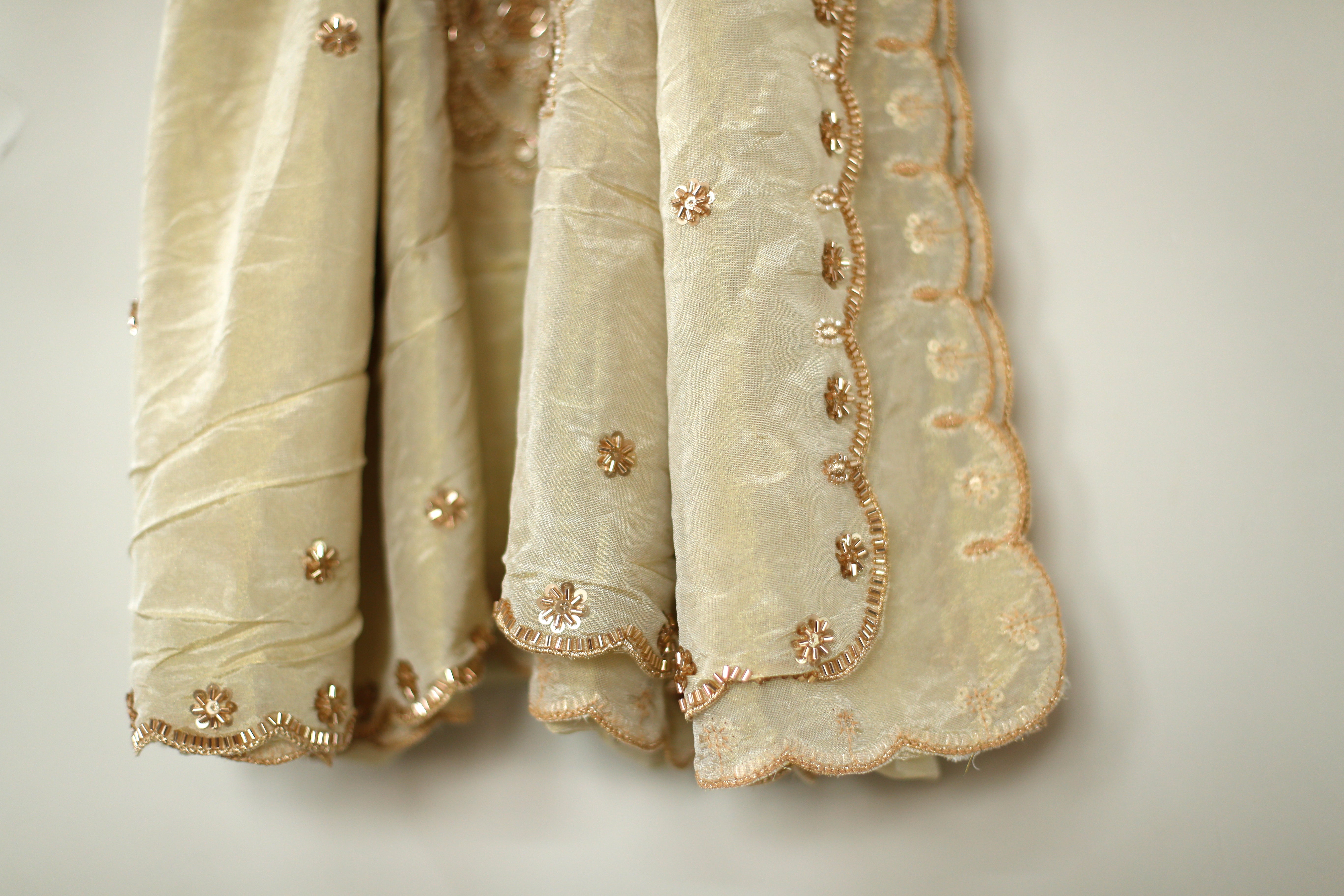 Tissue Heavy Pearl Peach Work Dupatta - Dyeable
