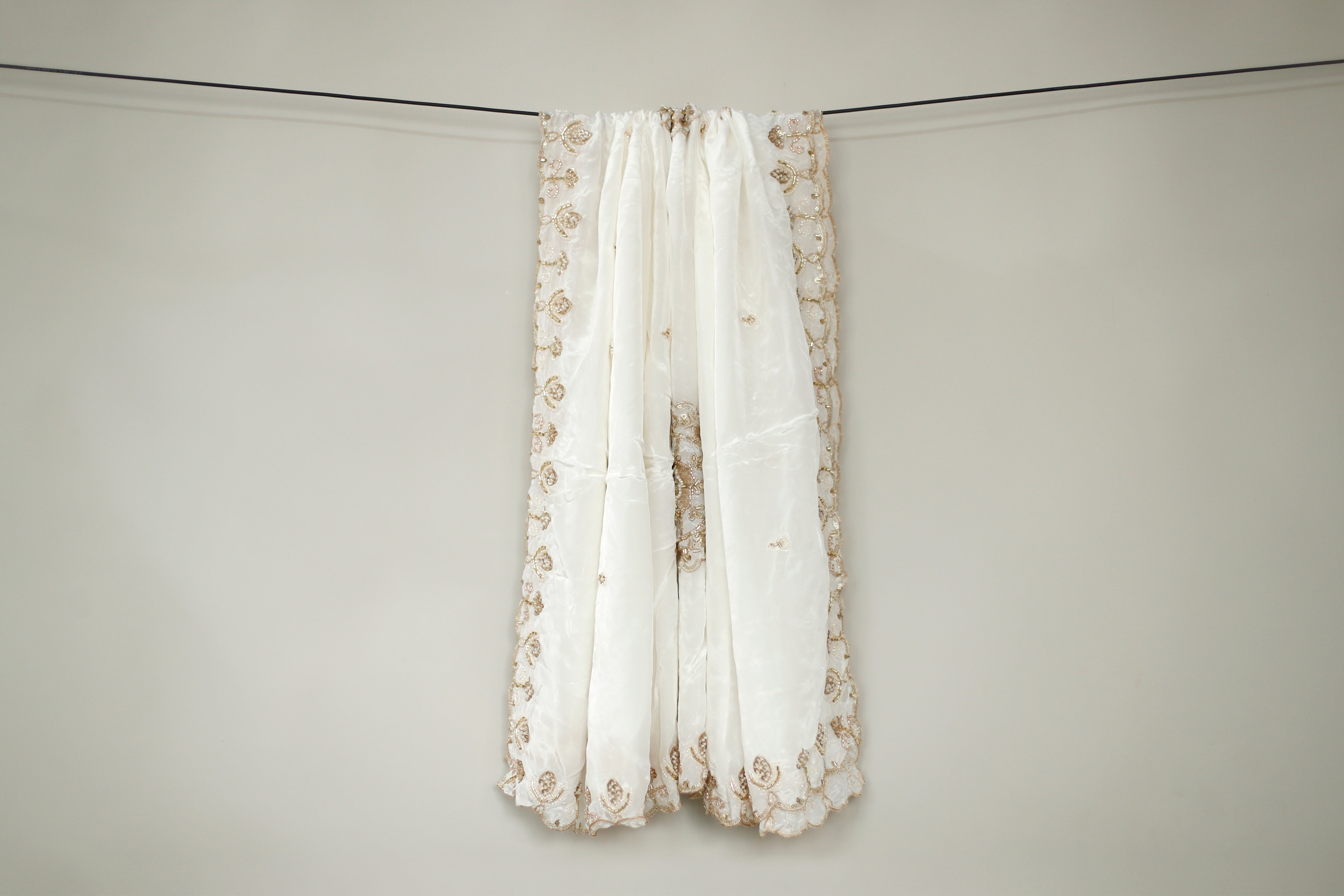 Natural Crepe Handwork Work Dupatta - White Dyeable