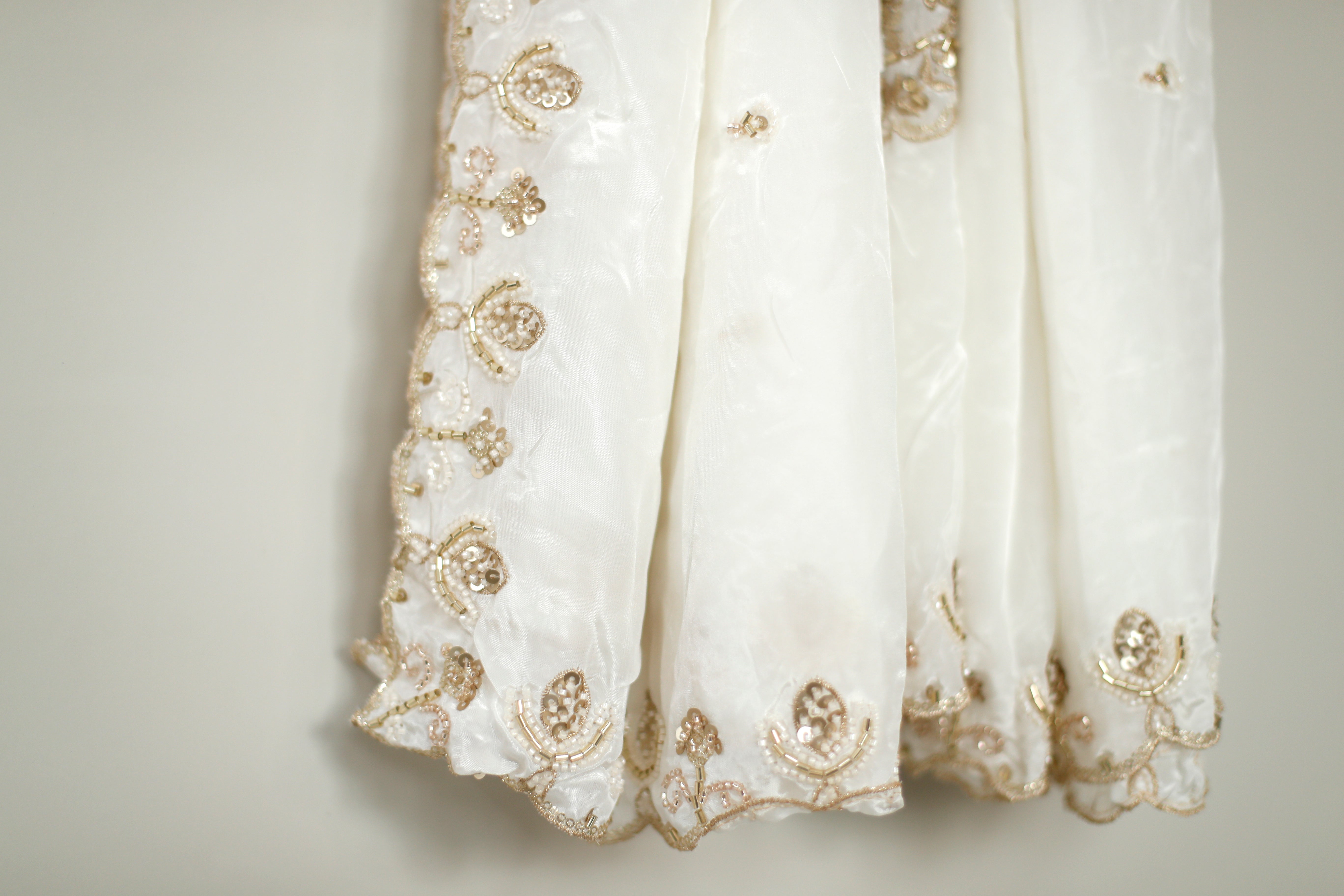 Natural Crepe Handwork Work Dupatta - White Dyeable