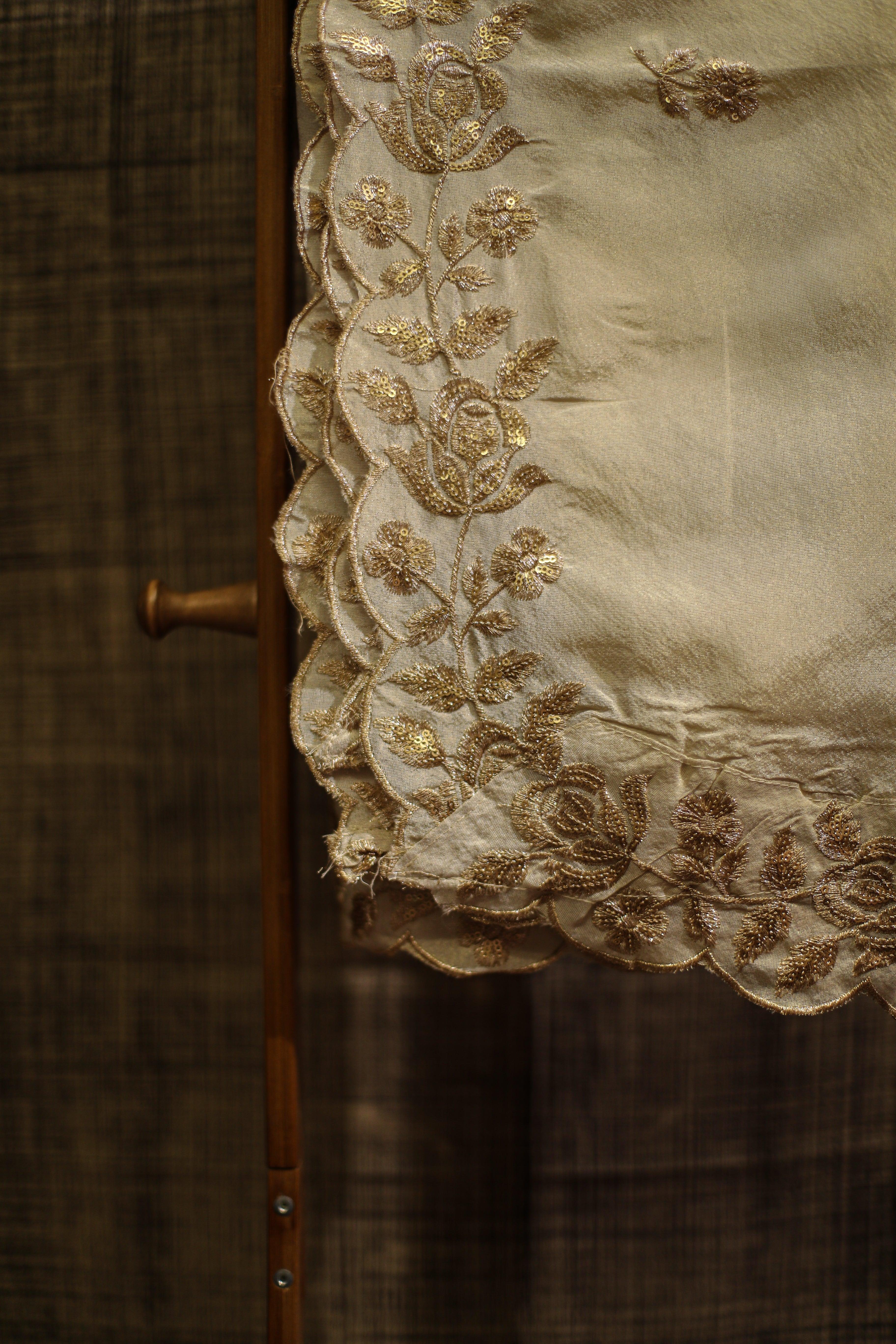 Ivory Elegance : Tissue Silk Sequin Work Dupatta/Stole - Dyeable - M'Foks