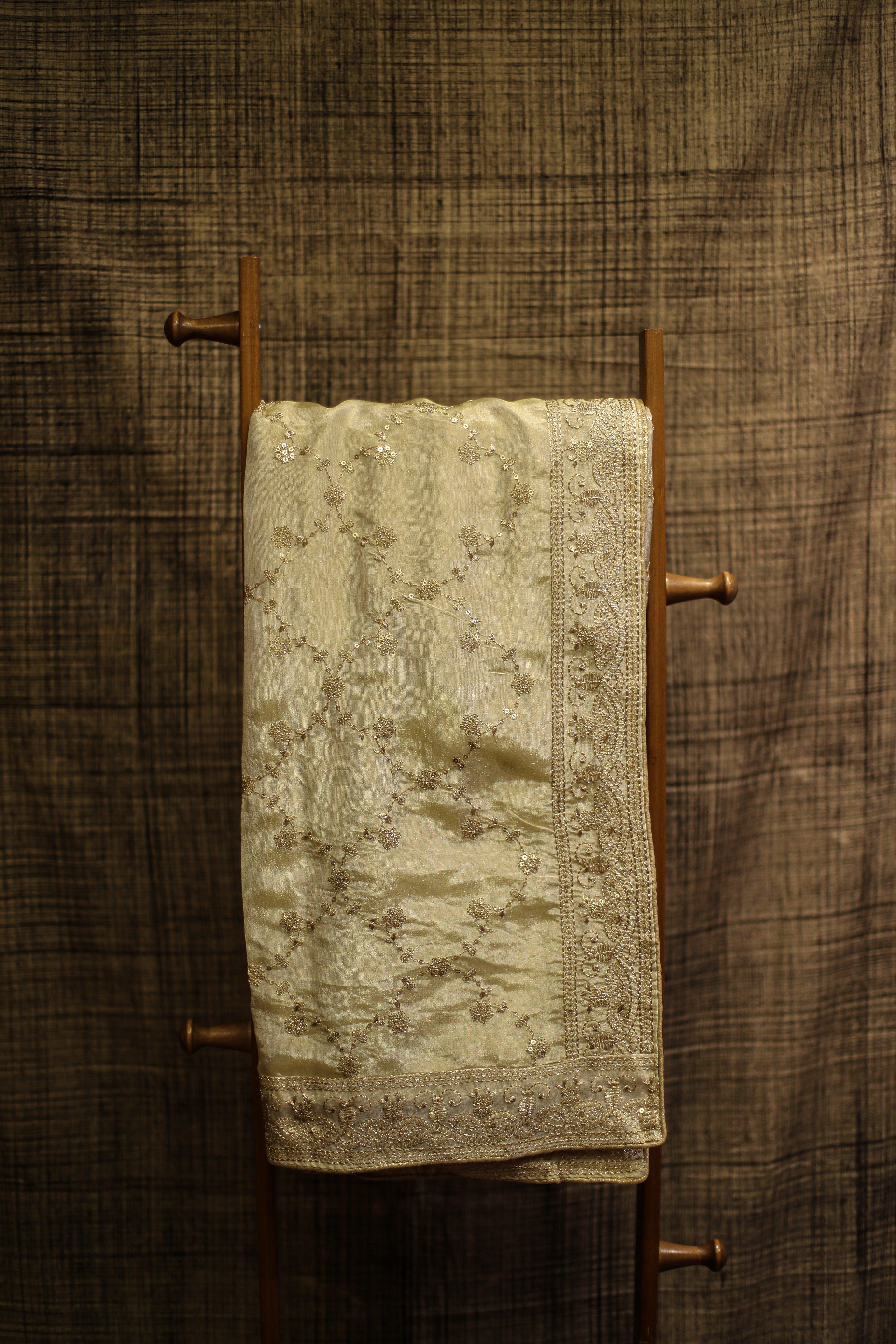 Ivory Elegance : Tissue Silk Sequin Work Dupatta/Stole - Dyeable - M'Foks