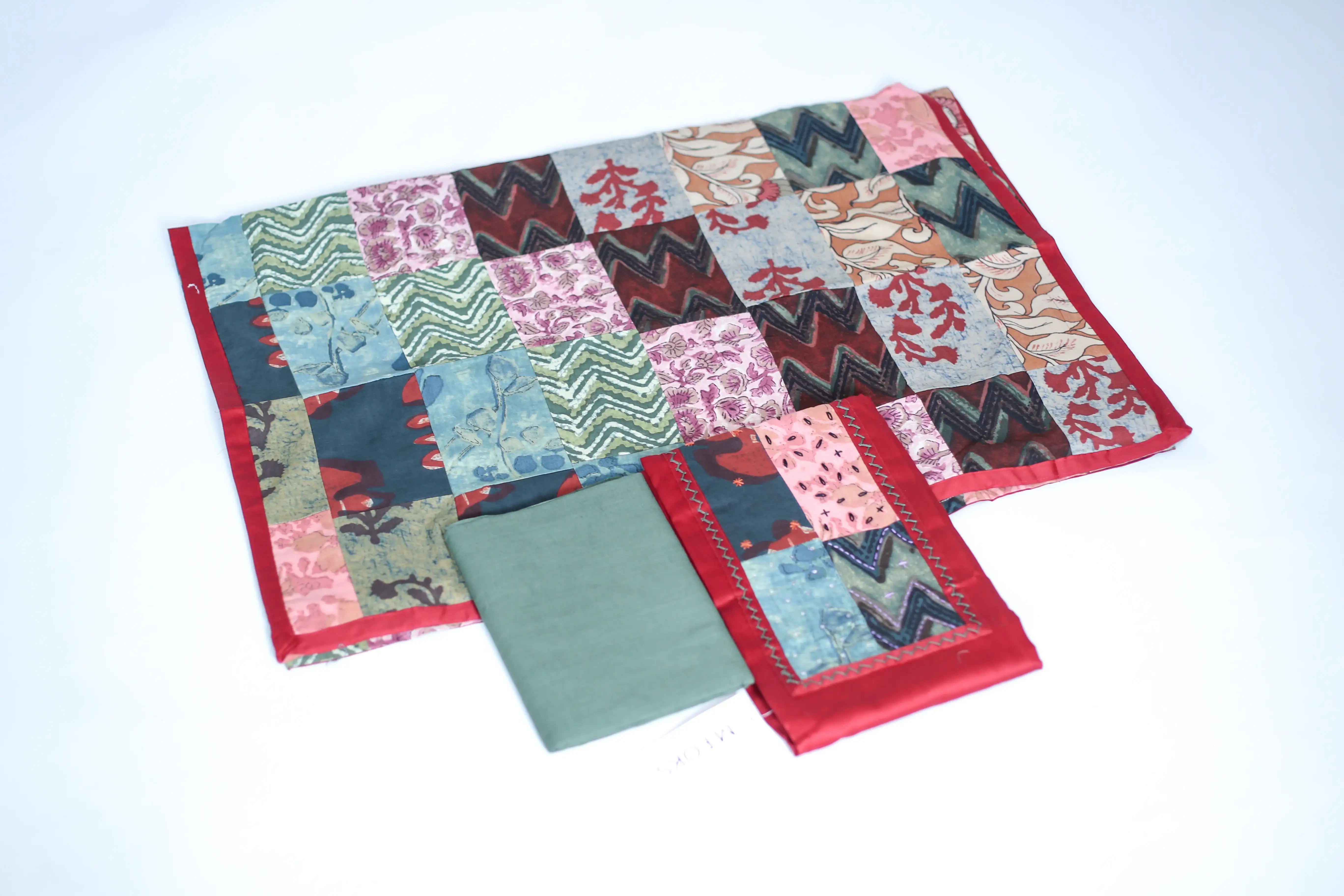 Patchwork Dupatta & Neckline Unstitched Suit Set