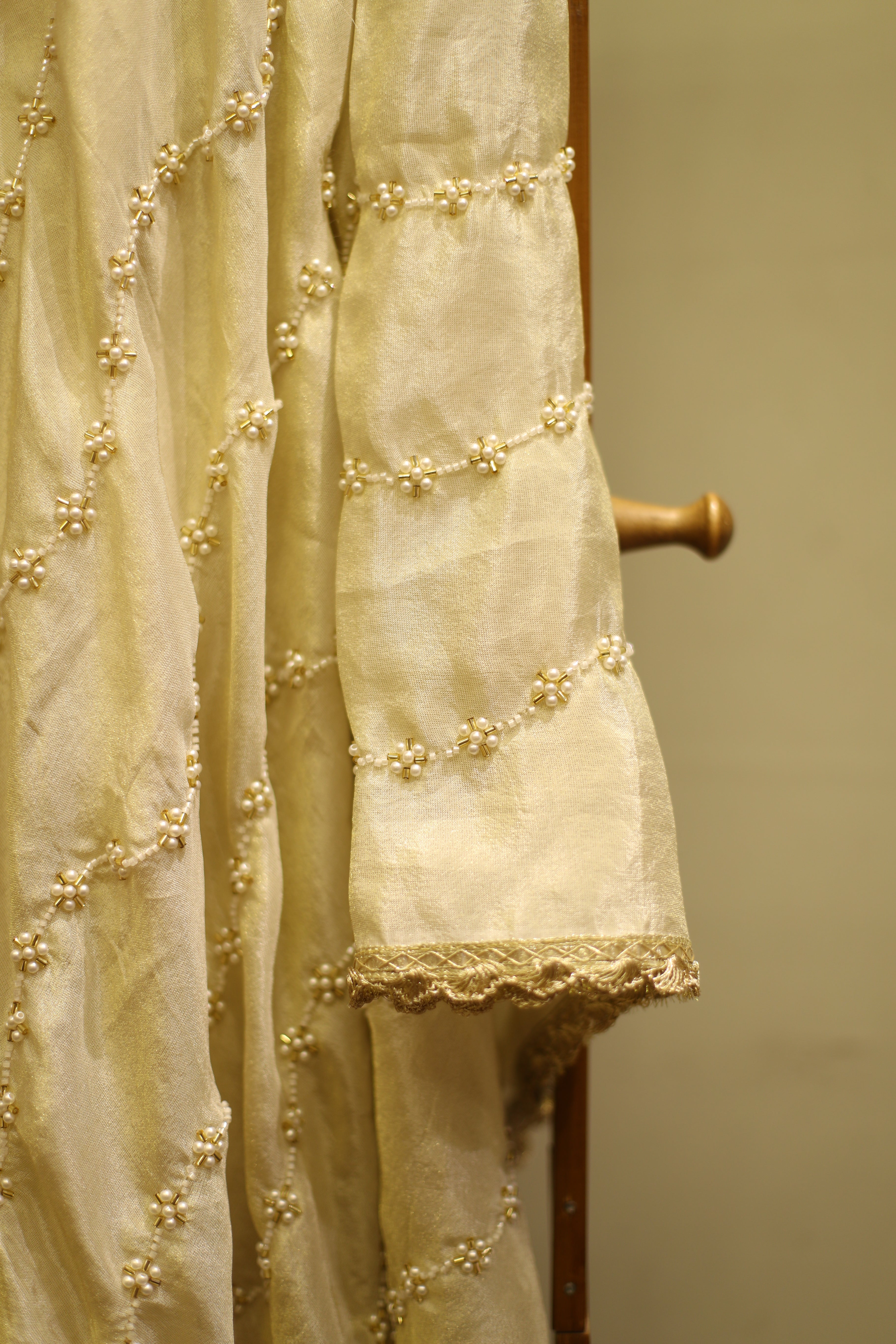 Tissue Pearl Work Dupatta - Dyeable