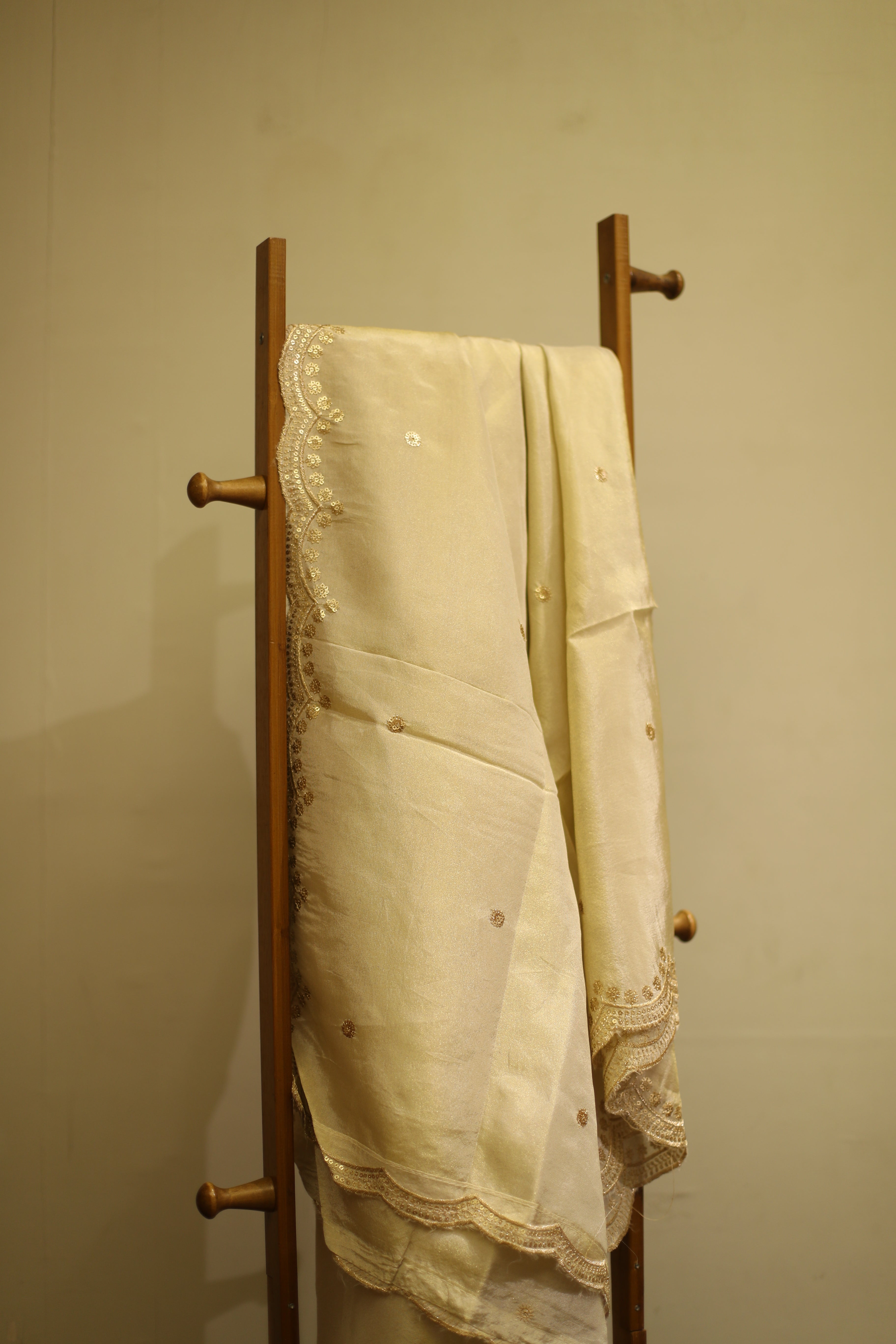 Ivory Elegance :  Tissue Silk Sequin Work Dupatta/Stole - Dyeable