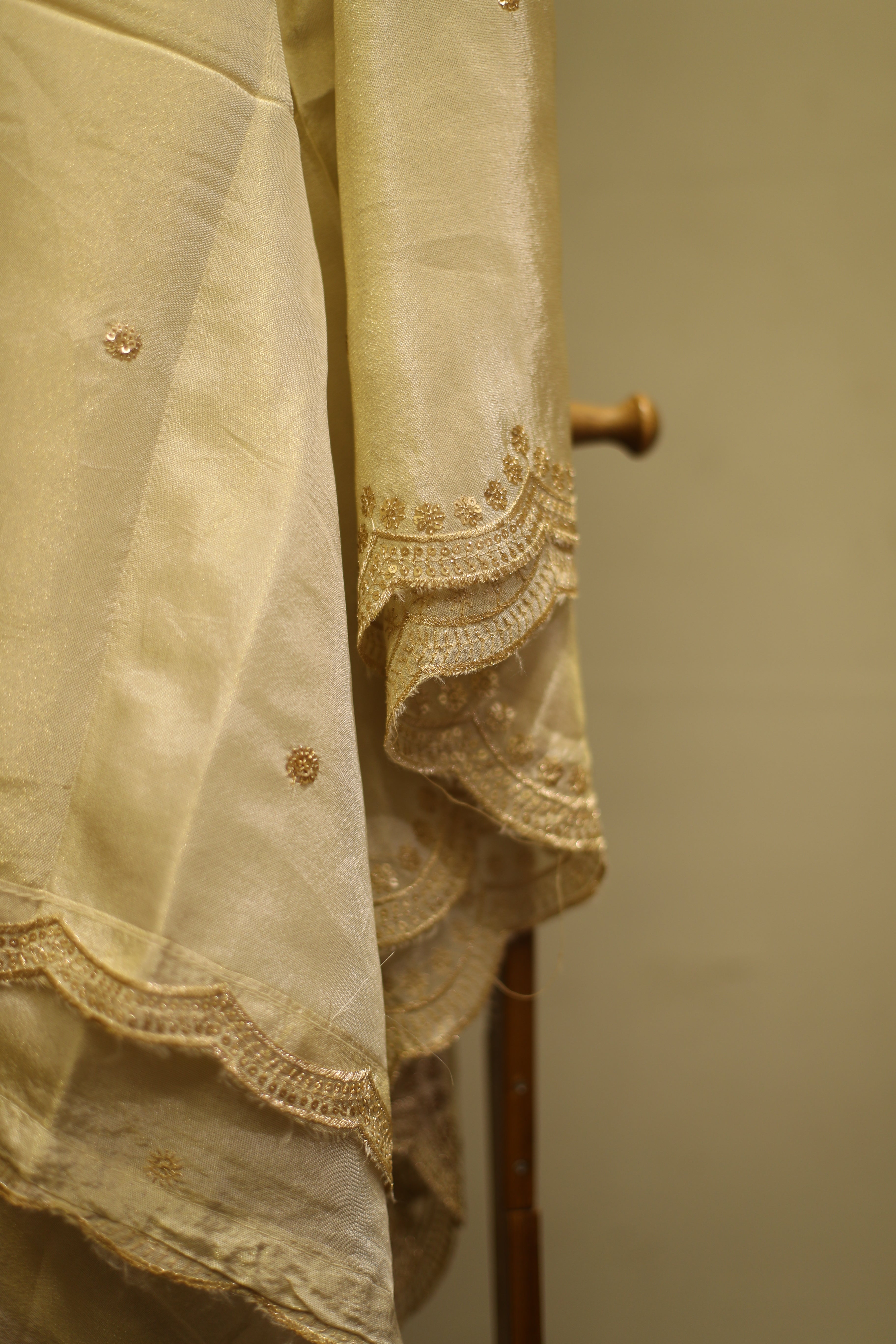Ivory Elegance :  Tissue Silk Sequin Work Dupatta/Stole - Dyeable