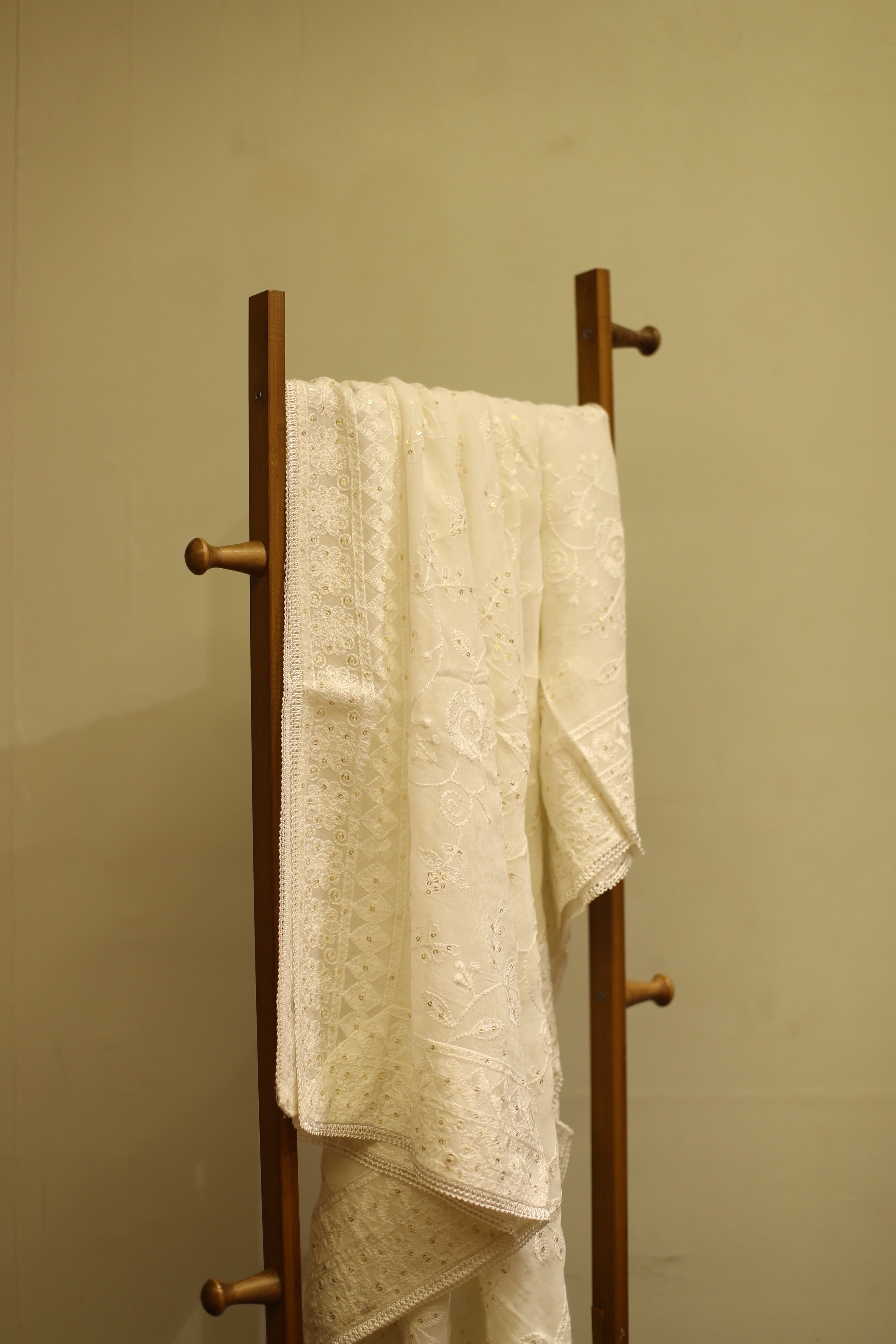Pure Georgette Mirror & Thread Work Dupatta - White Dyeable