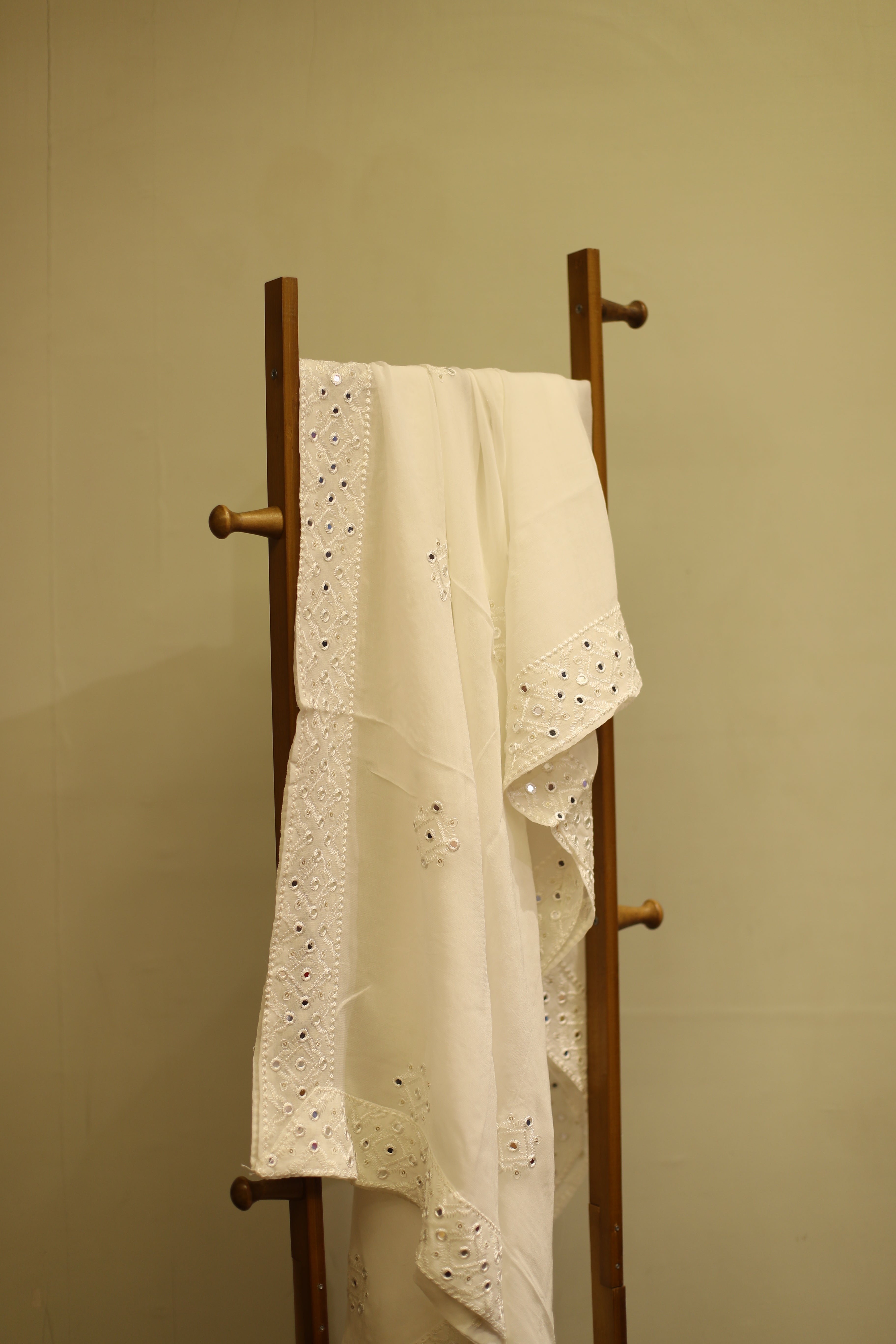 Pure Georgette Mirror & Thread Work Dupatta - White Dyeable