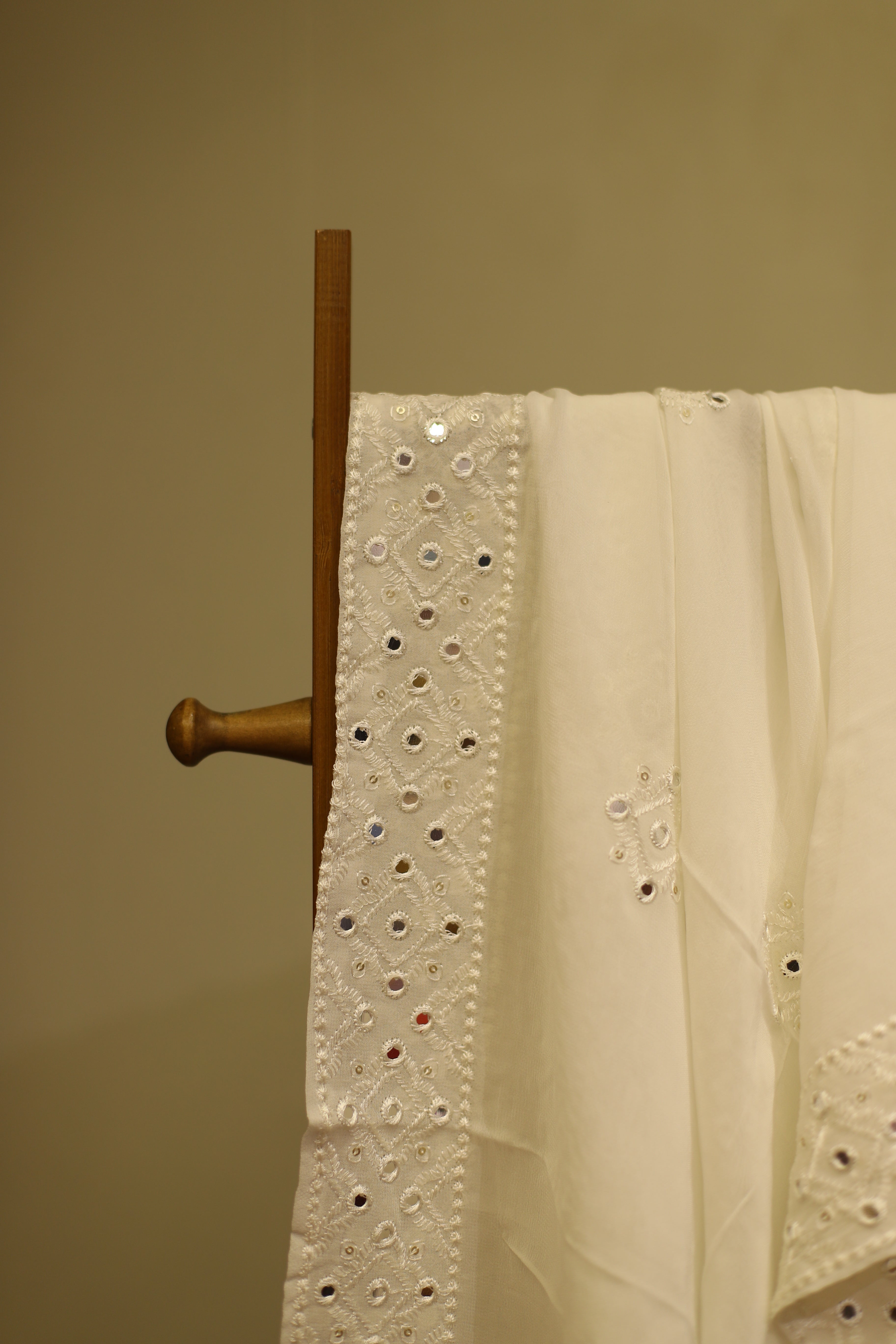 Pure Georgette Mirror & Thread Work Dupatta - White Dyeable