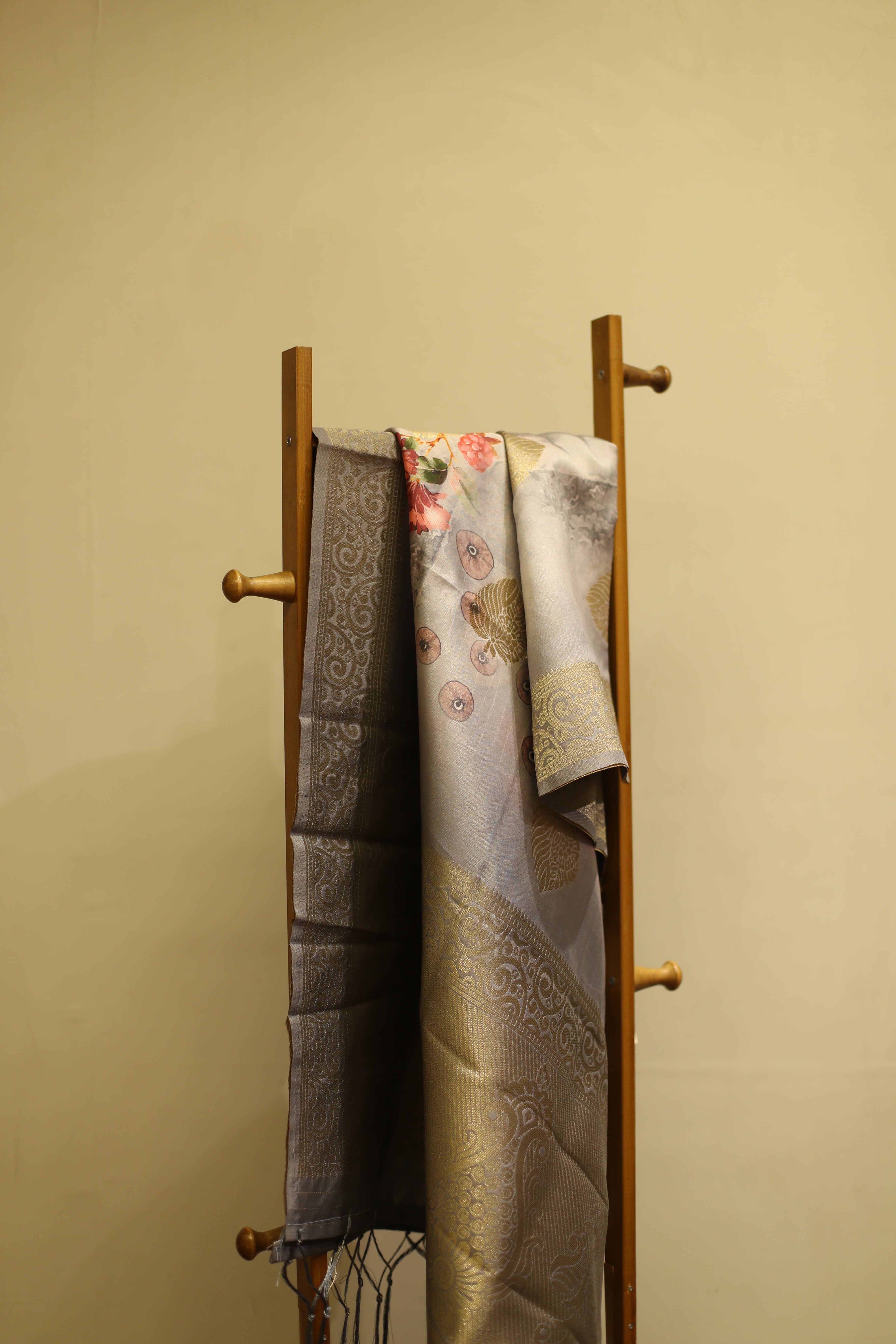 Silk Zari Digital Printed Dupatta/Stole - Grey
