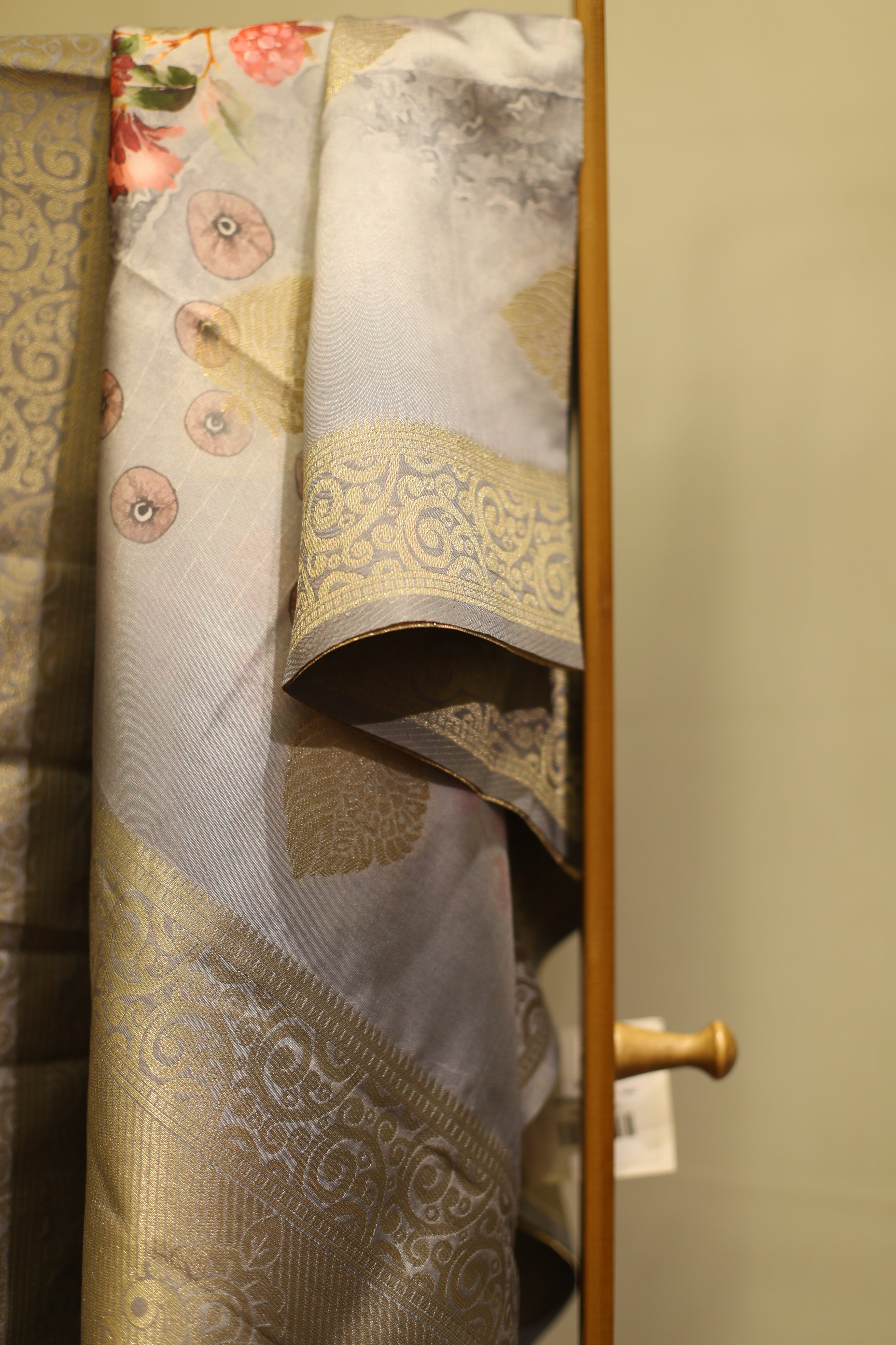 Silk Zari Digital Printed Dupatta/Stole - Grey