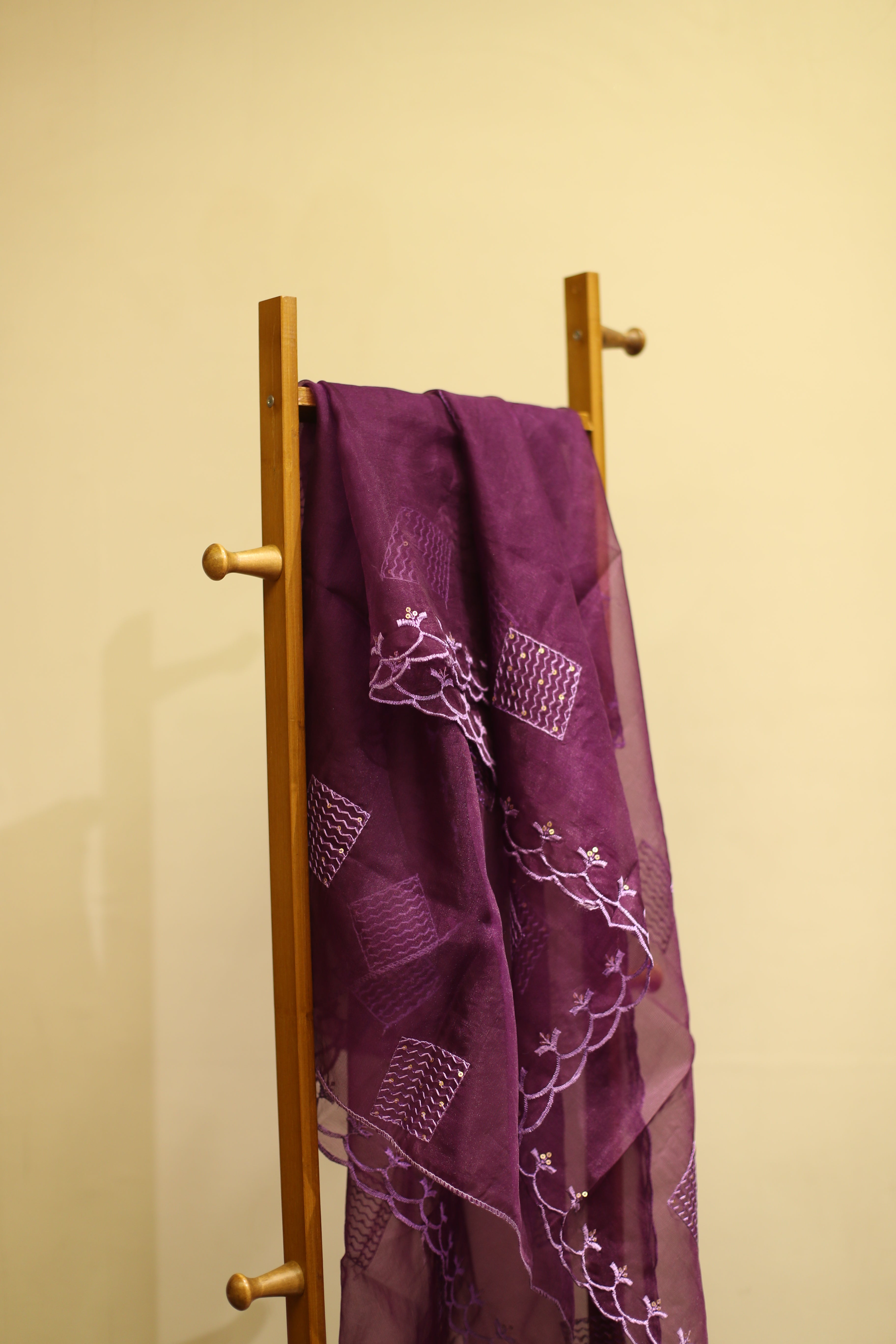 Organza Thread work Dupatta/ Stole - Purple