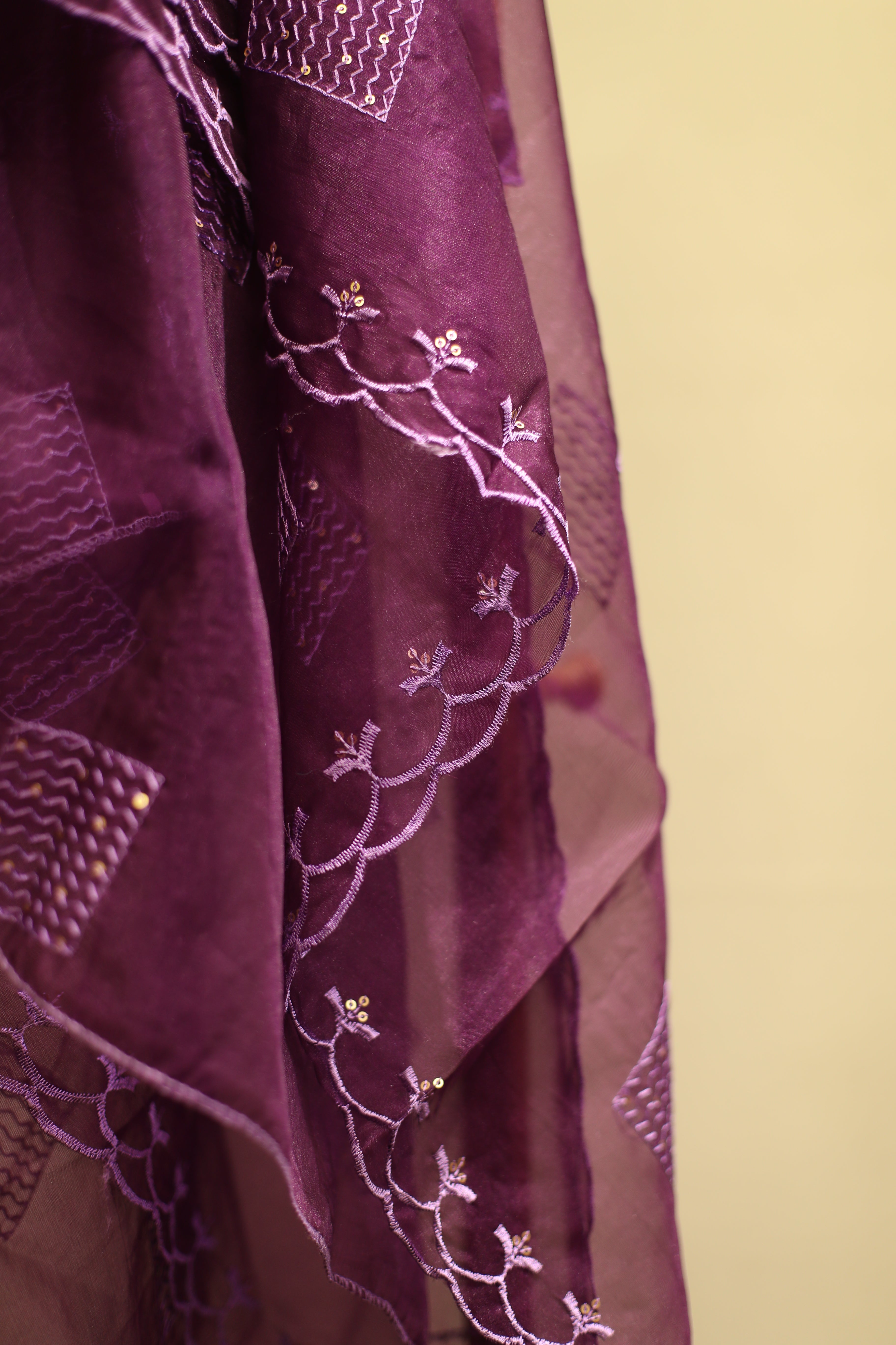 Organza Thread work Dupatta/ Stole - Purple