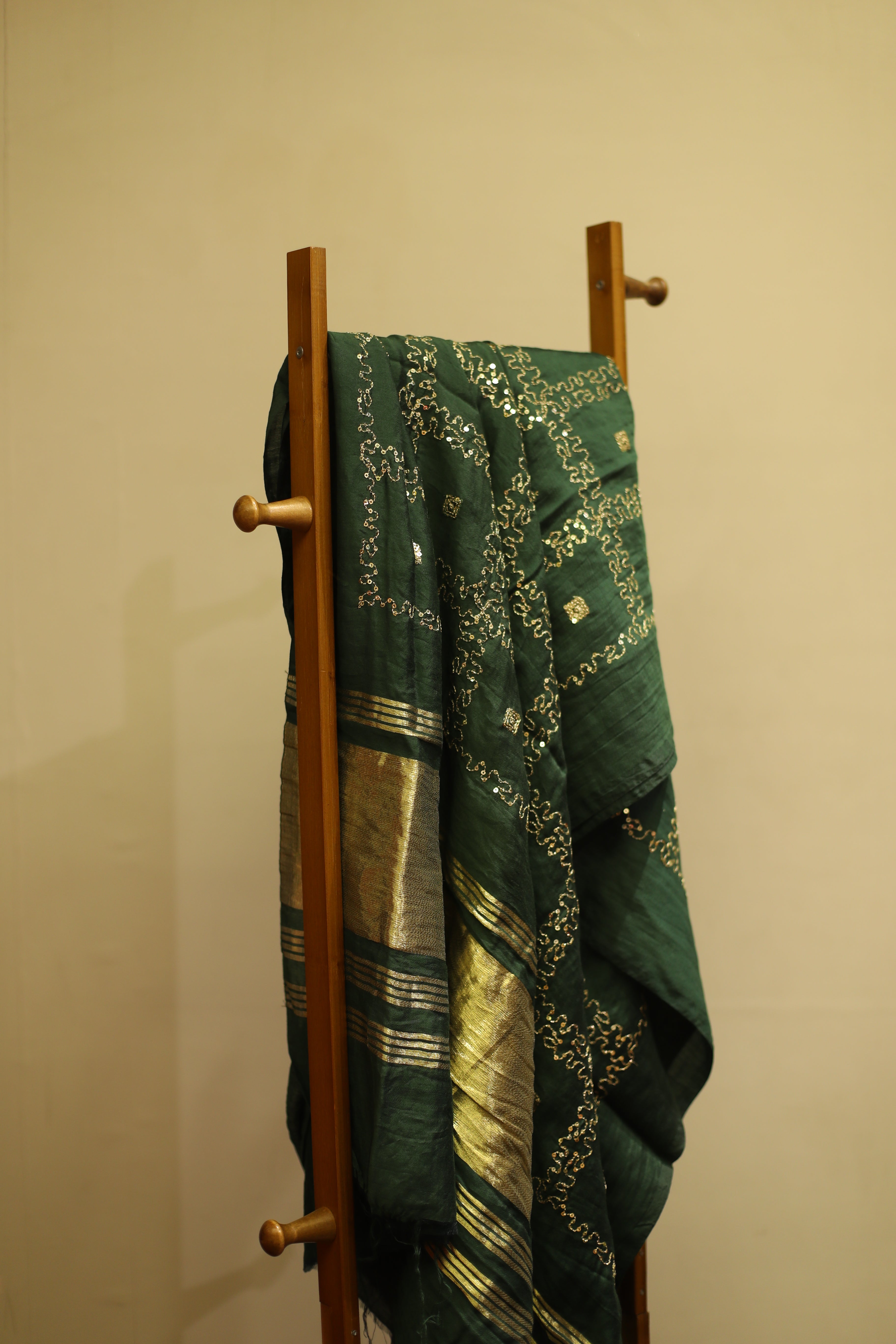 Viscose Chanderi Sequin Work Dupatta/Stole - Green