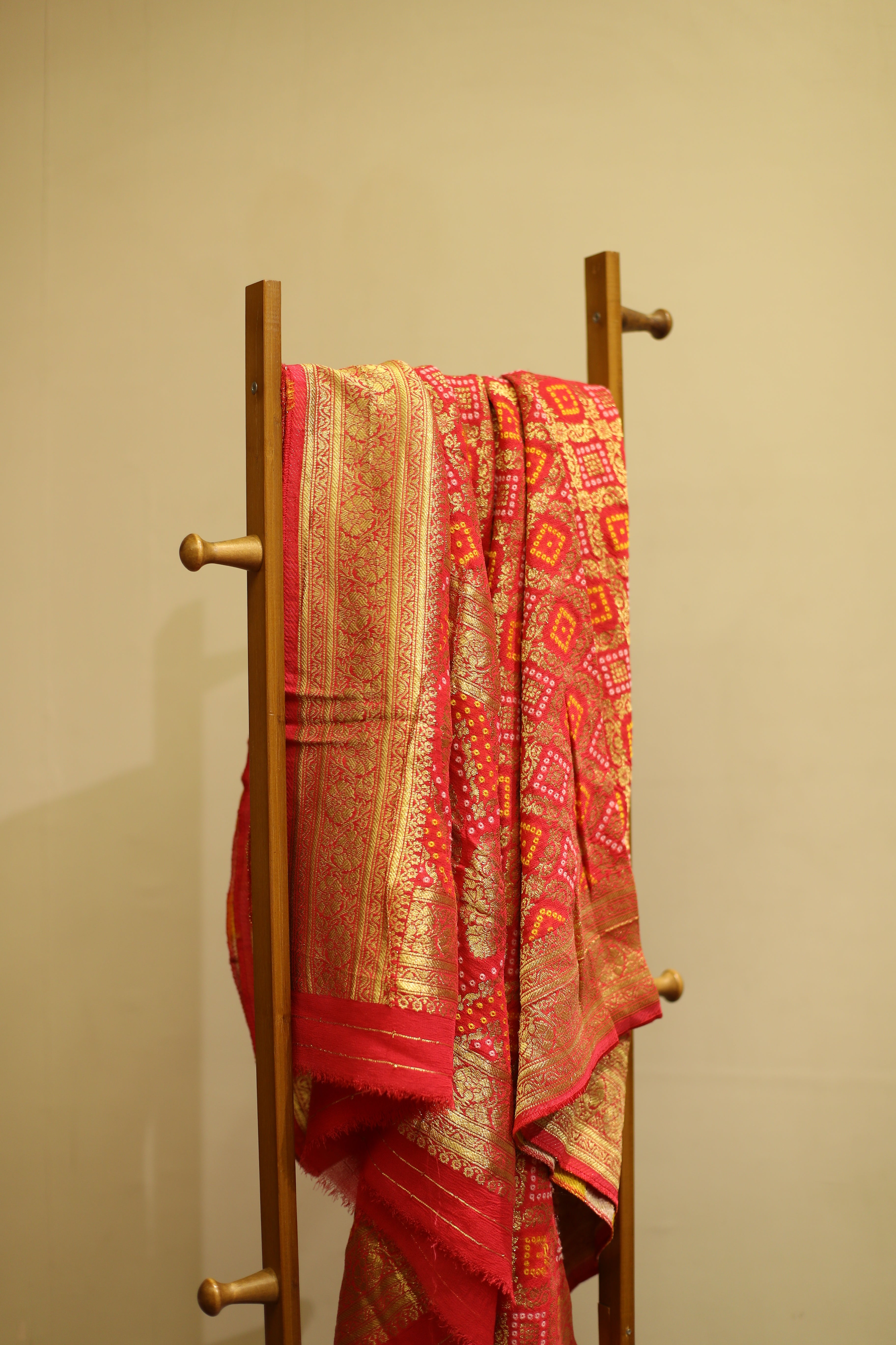 Gharchola Zari Woven Pure Georgette Dupatta - Cherry