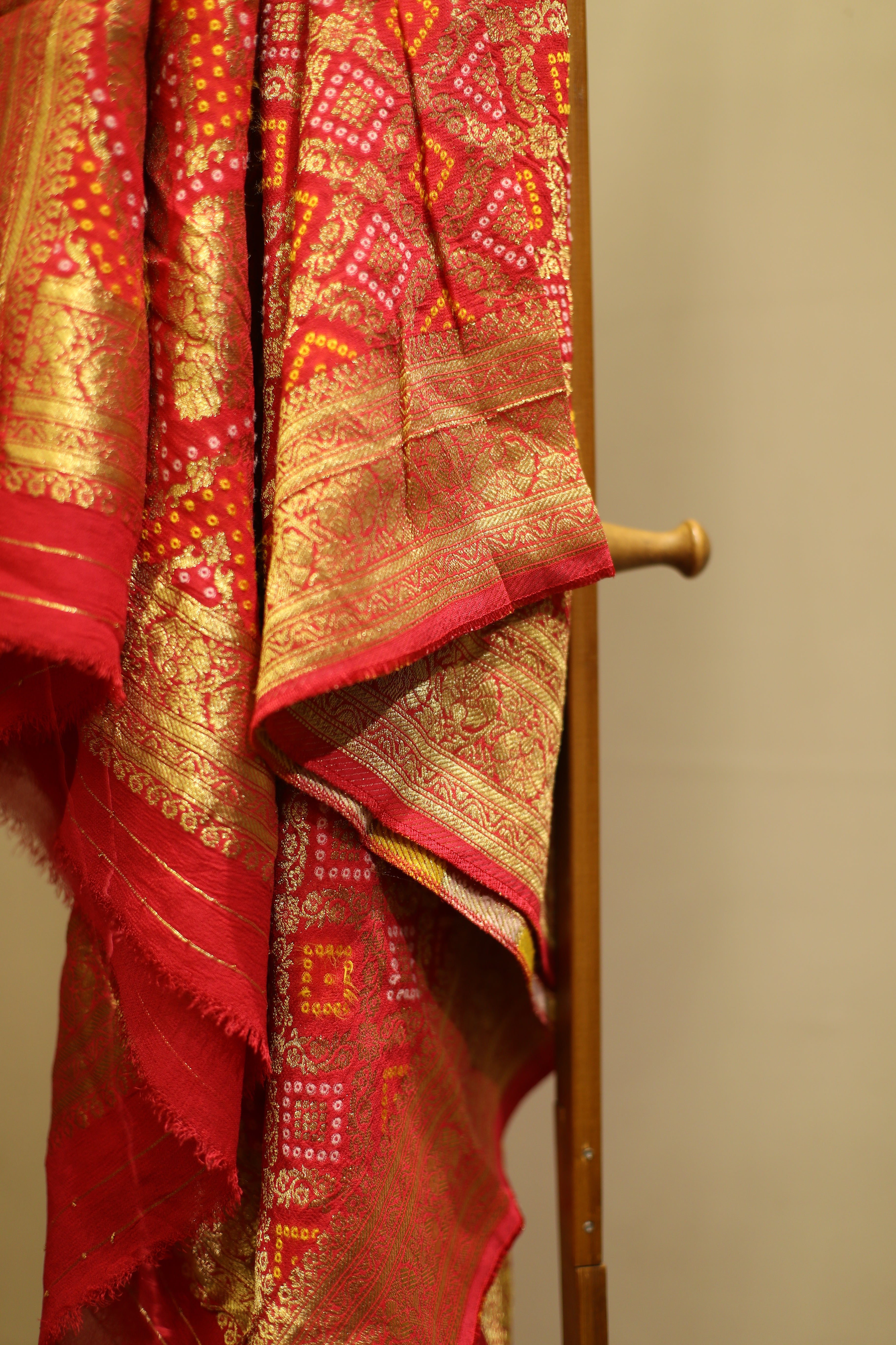 Gharchola Zari Woven Pure Georgette Dupatta - Cherry