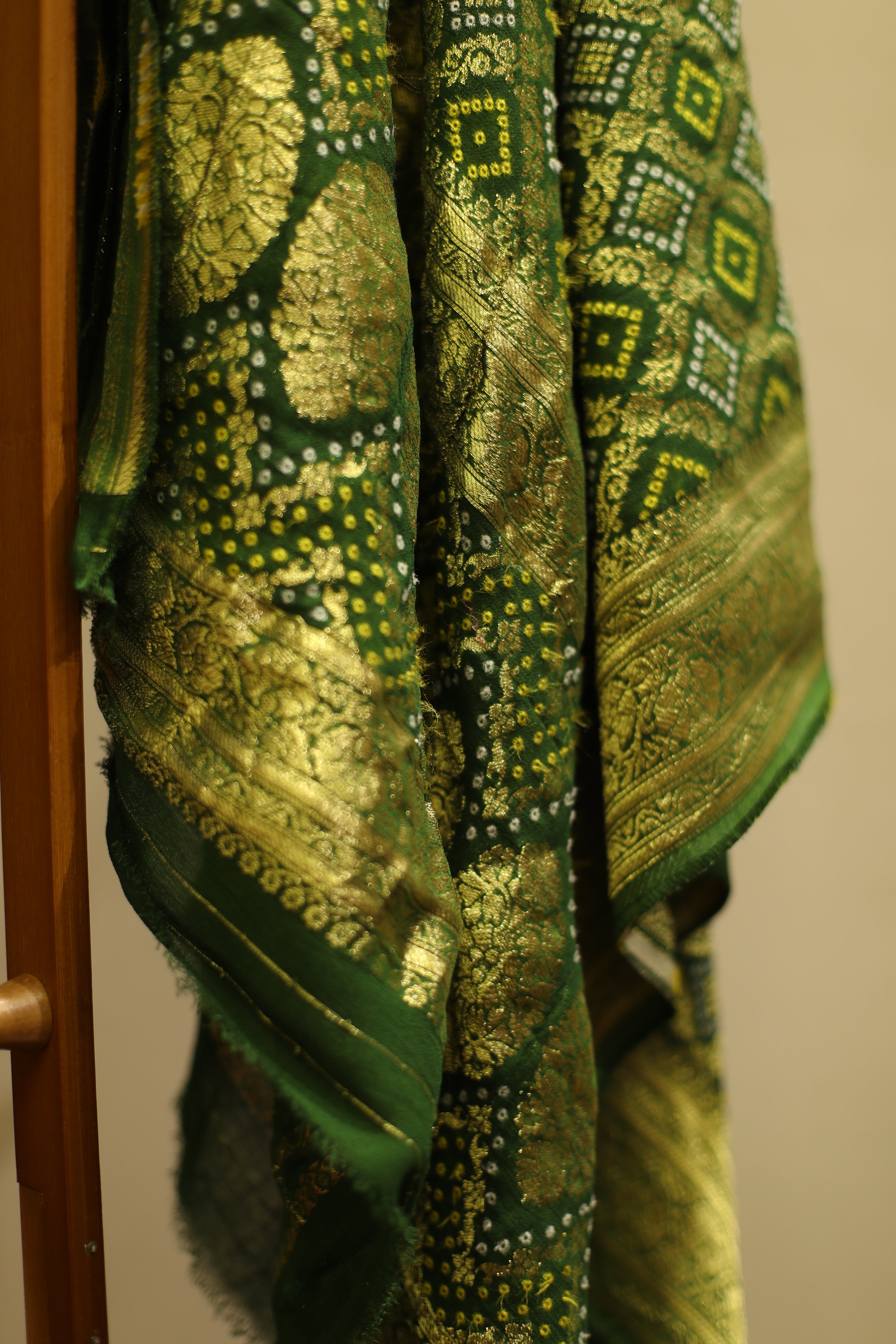 Gharchola Zari Woven Pure Georgette Dupatta - Green